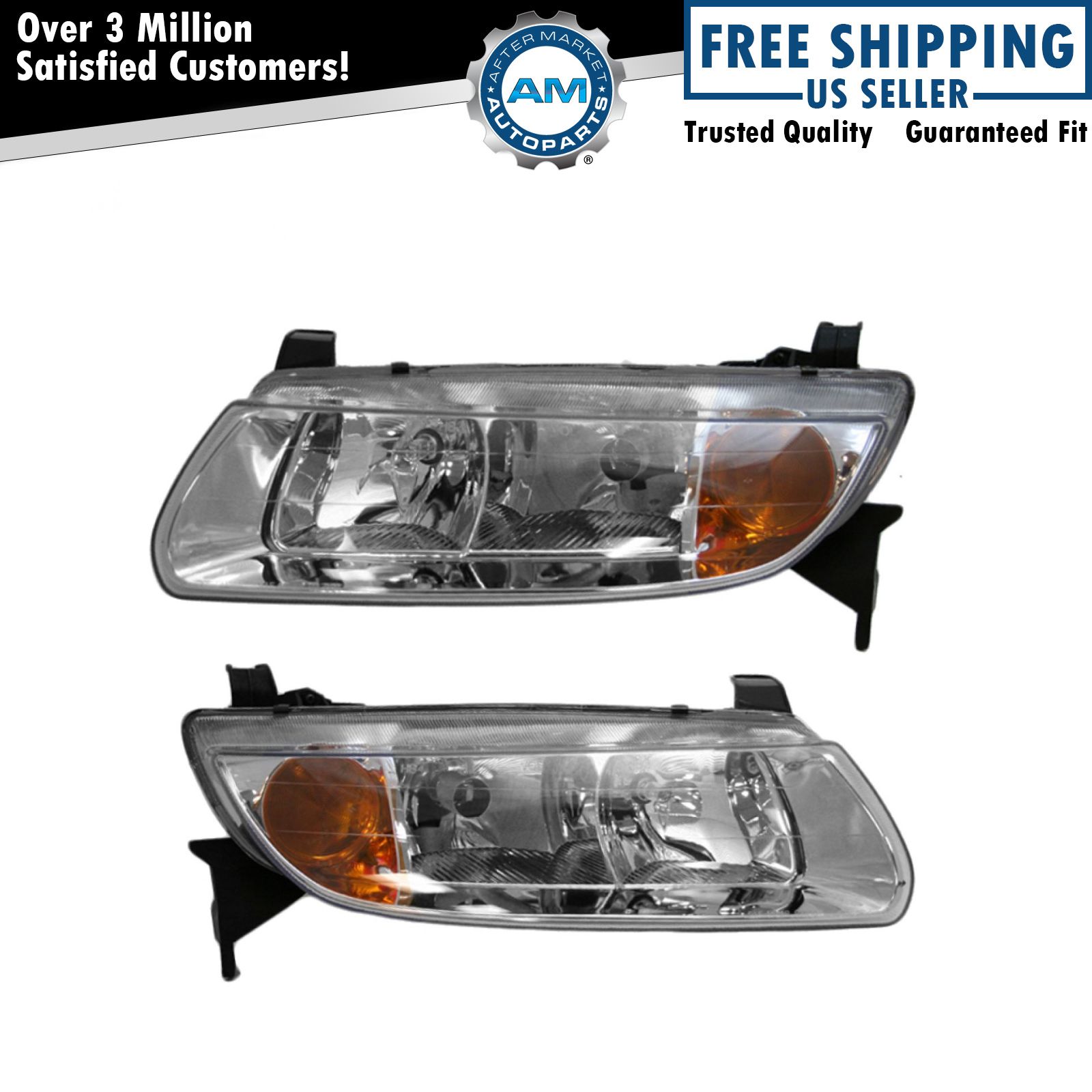 Headlights Headlamps Left & Right Pair Set NEW for 00-02 Saturn L Series