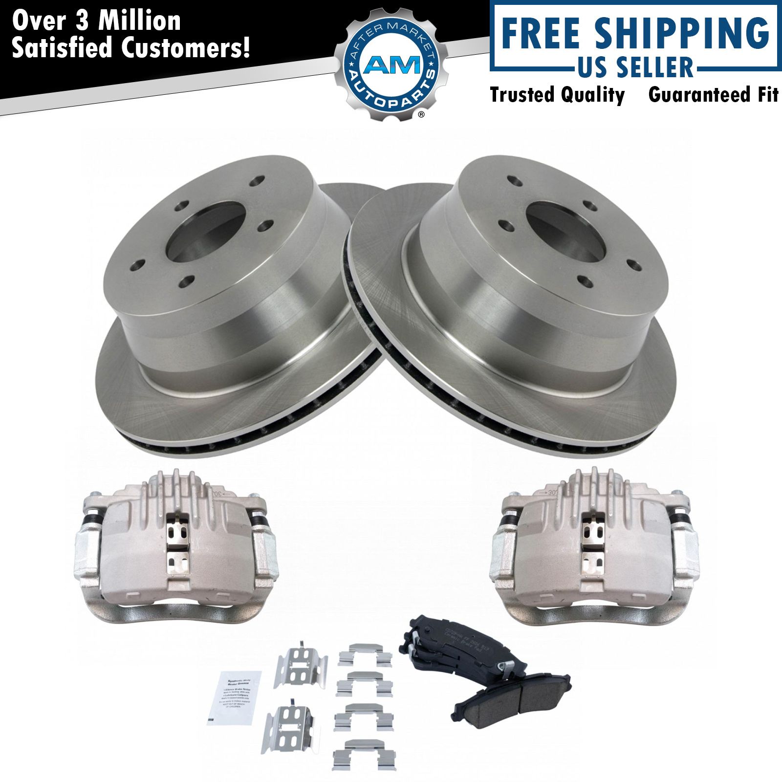 NEW Disc Brake Caliper, Posi Ceramic Pad & Rotor Rear Kit for Chevy