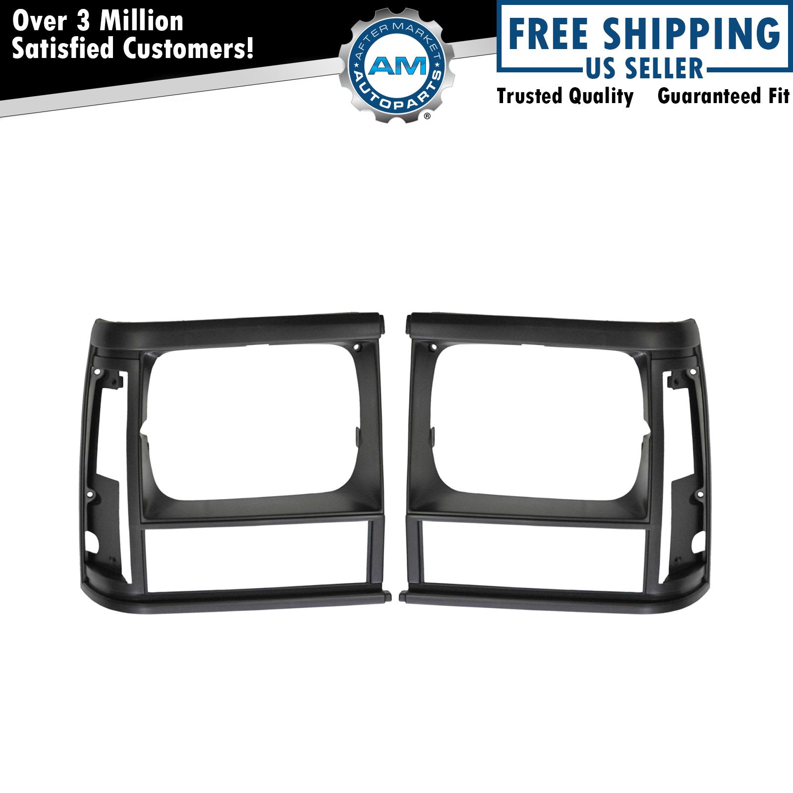 Headlight Trim Bezels Black Left & Right Pair Set for Jeep Cherokee Comanche