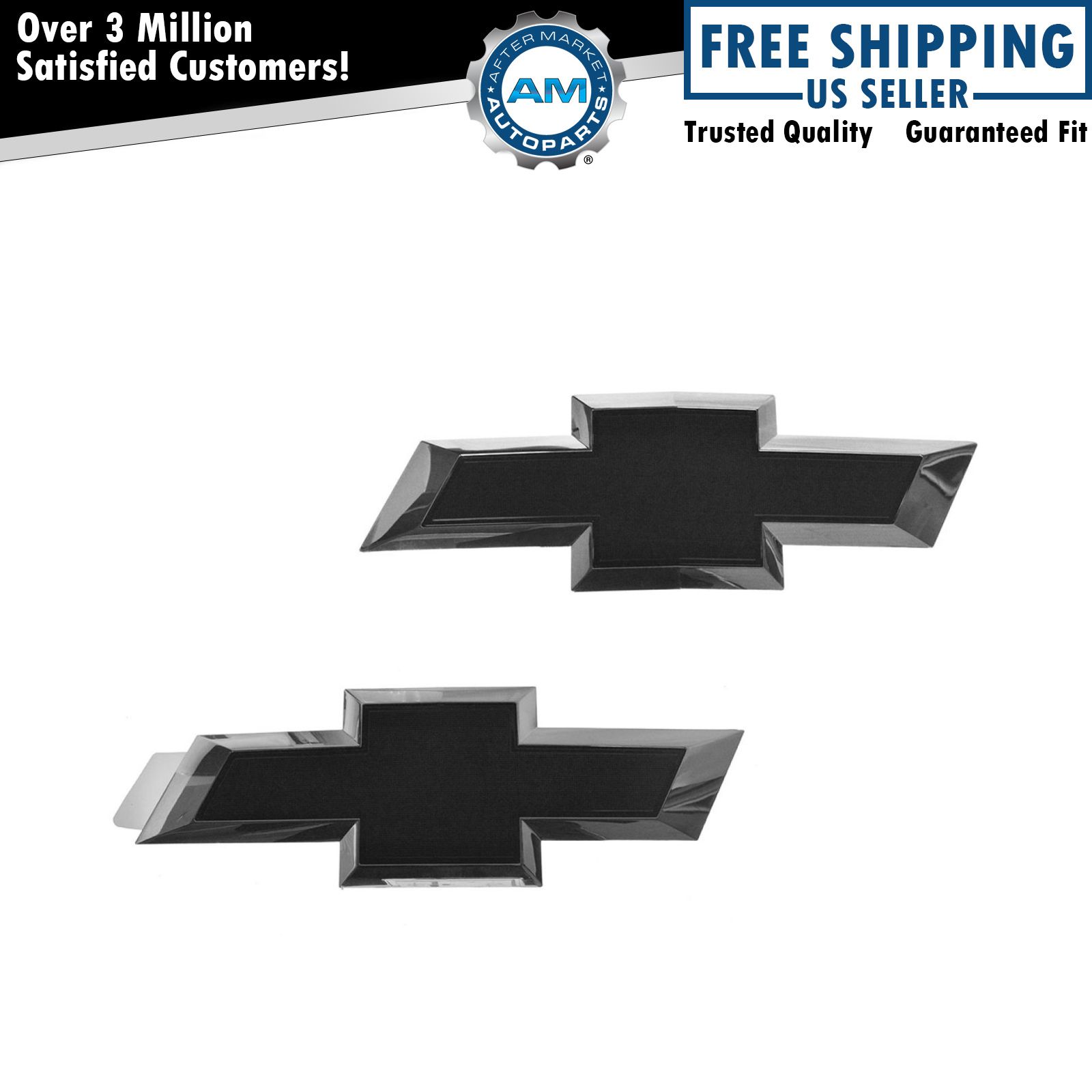 GM Tailgate & Grille Mounted Black Bow Tie Emblem Pair for 14-17 Chevy