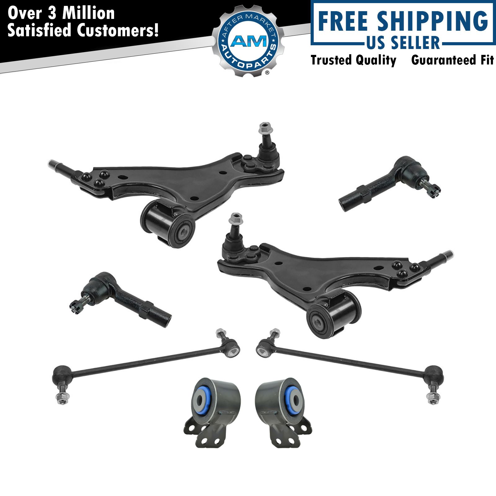 8 Piece Steering & Suspension Kit Control Arms w/ Bushings Tie Rods End Links
