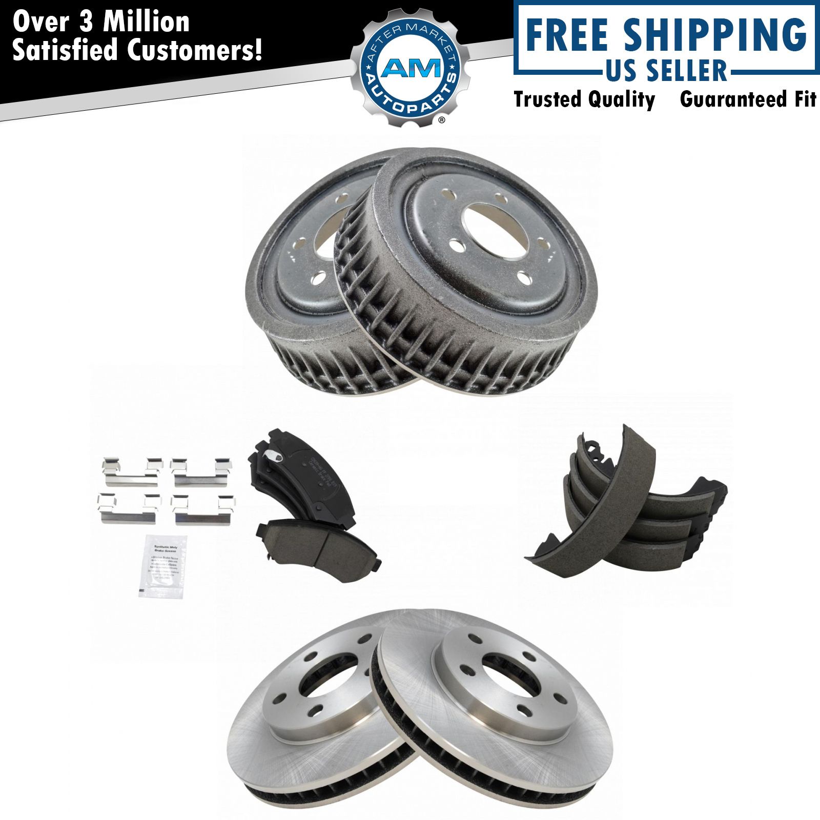 Ceramic Brake Pad Rotor Drum & Shoe Front Rear Kit w/Chemicals for GM