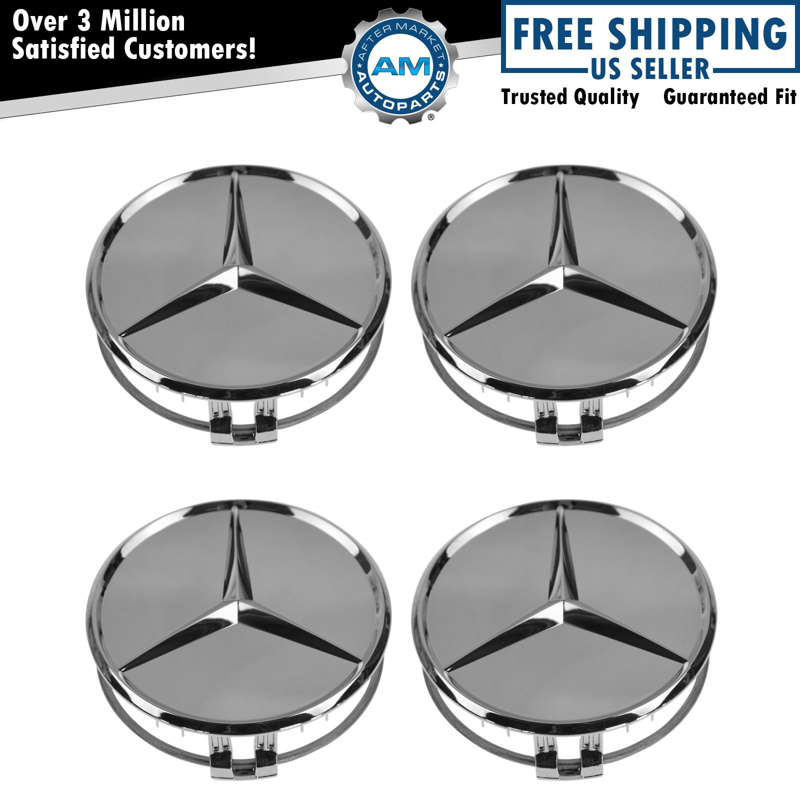 OEM Wheel Center Cap With Raised Star Set of 4 Chrome for Mercedes Benz 66470207