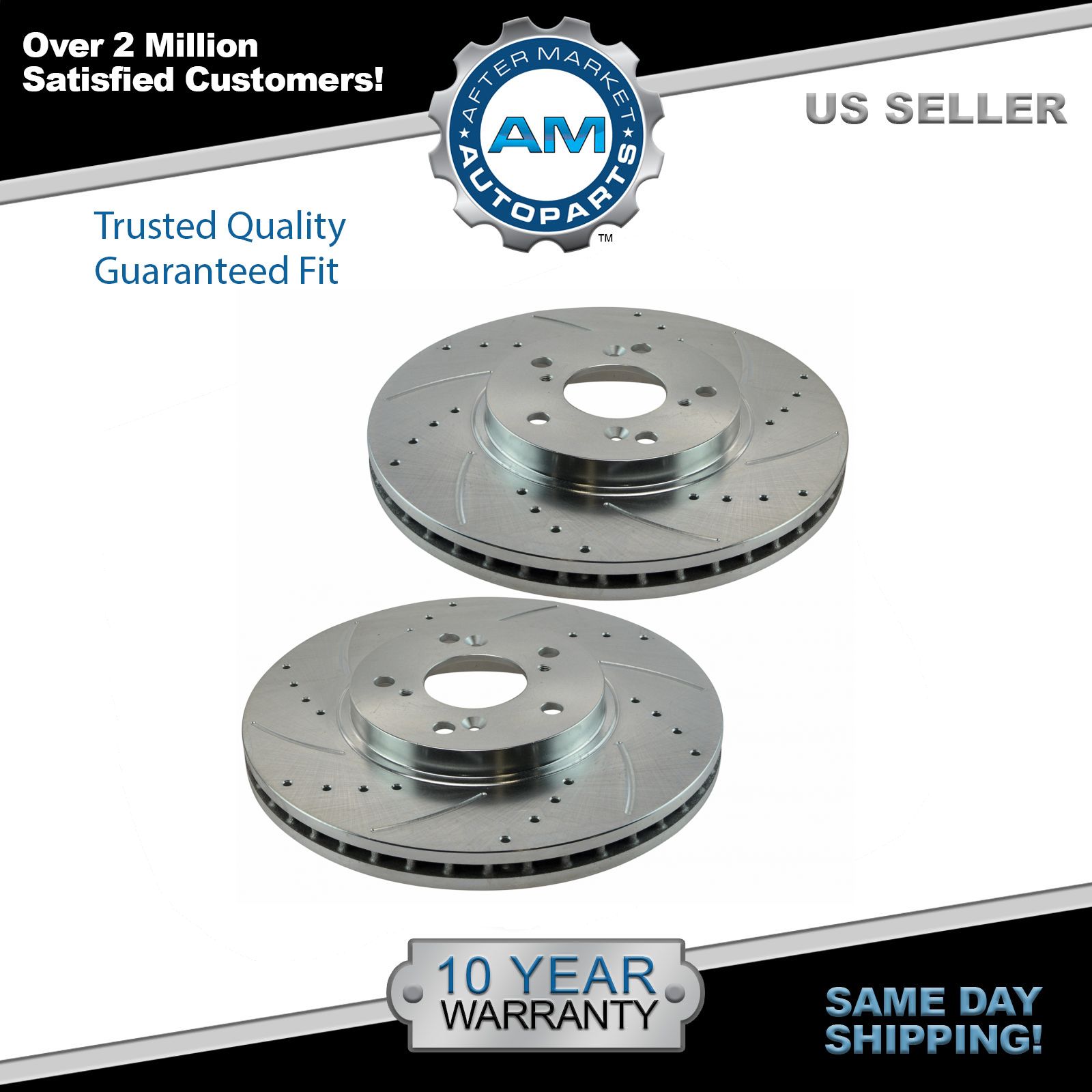 Nakamoto Performance Drilled /& Slotted Front Coated Brake Rotor Pair for Honda