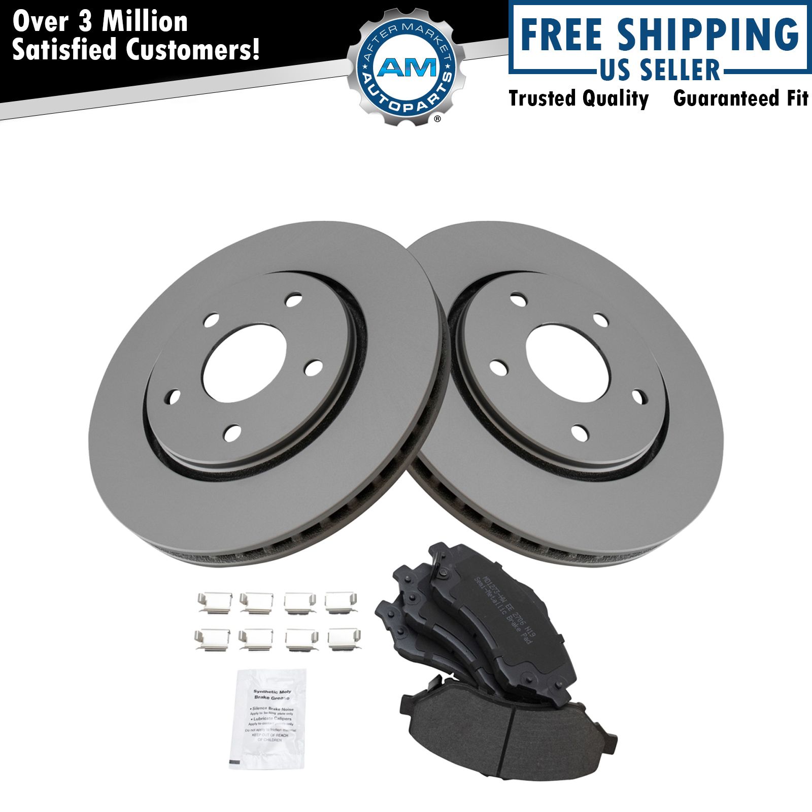 Front Metallic Brake Pad &Coated Rotor Kit w/Fluids for Chrysler Dodge VW