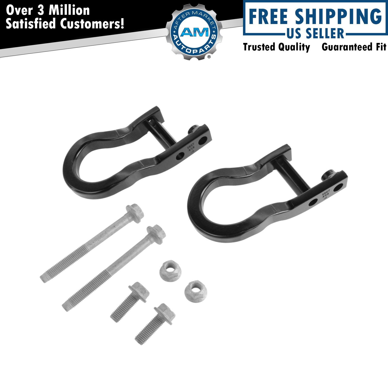 OEM Front Bumper Black Tow Hook Package Kit Pair for Chevy GMC Pickup Truck