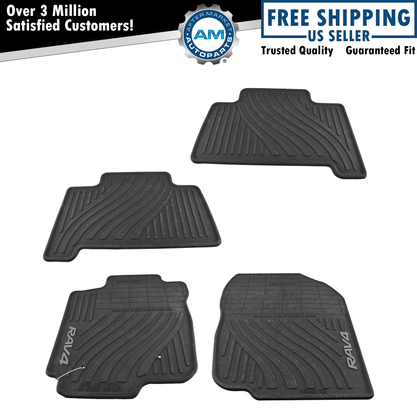 OEM 4 Piece All Weather Floor Mat Front & Rear Set Molded Rubber for
