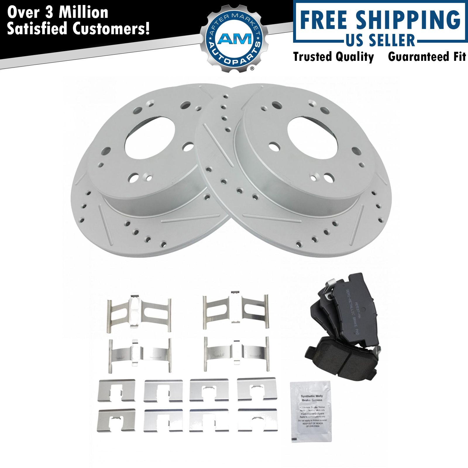 Rear Performance Drilled Slotted Brake Rotor & Posi Metallic Pad Kit