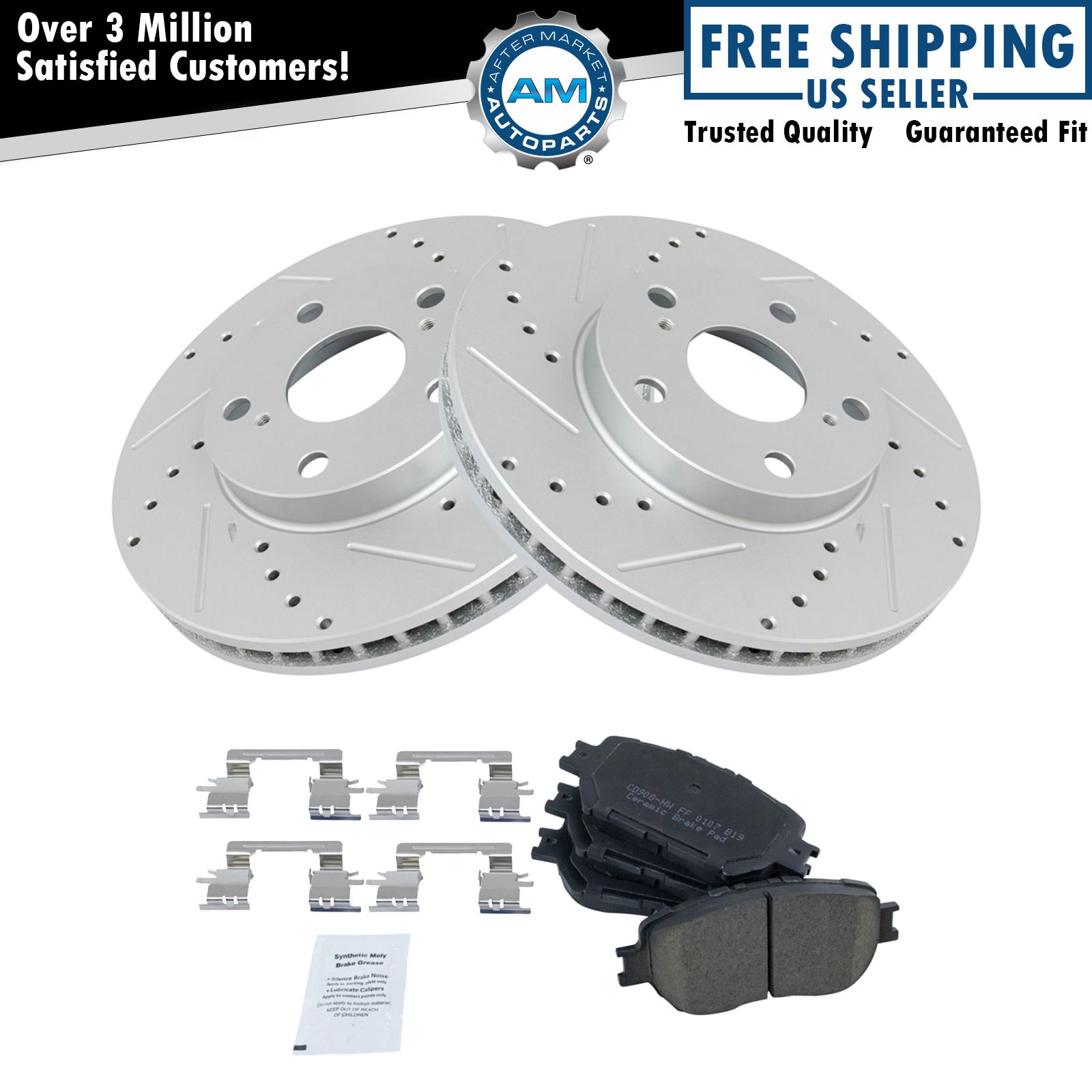 Performance Drilled Slotted Rotor & Posi Ceramic Brake Pad Front Kit