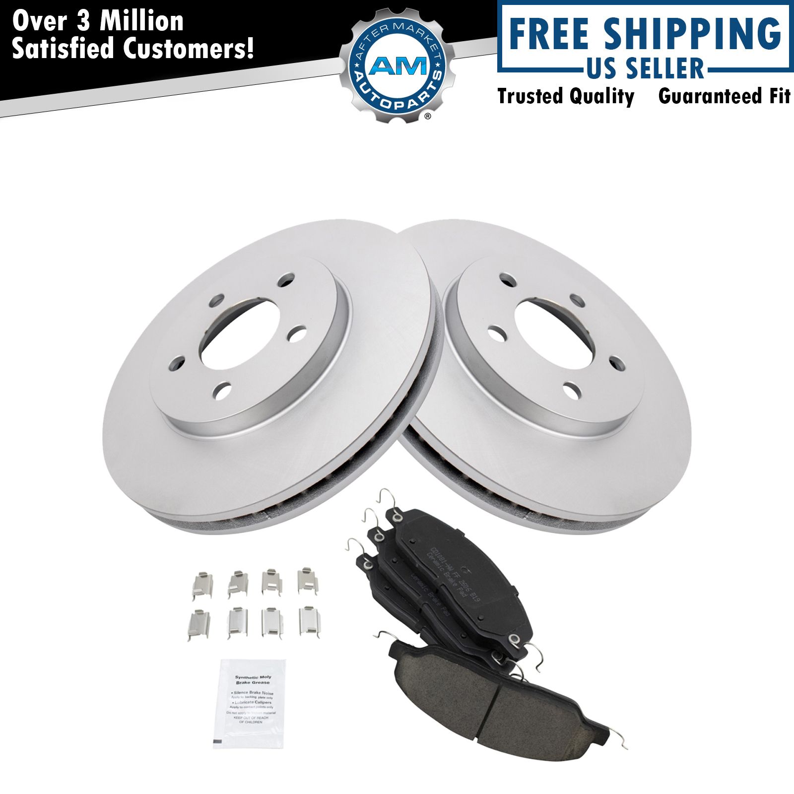 Coated Rotor & Brake Pad Ceramic Front Kit w/Chemicals for Ford Mustang