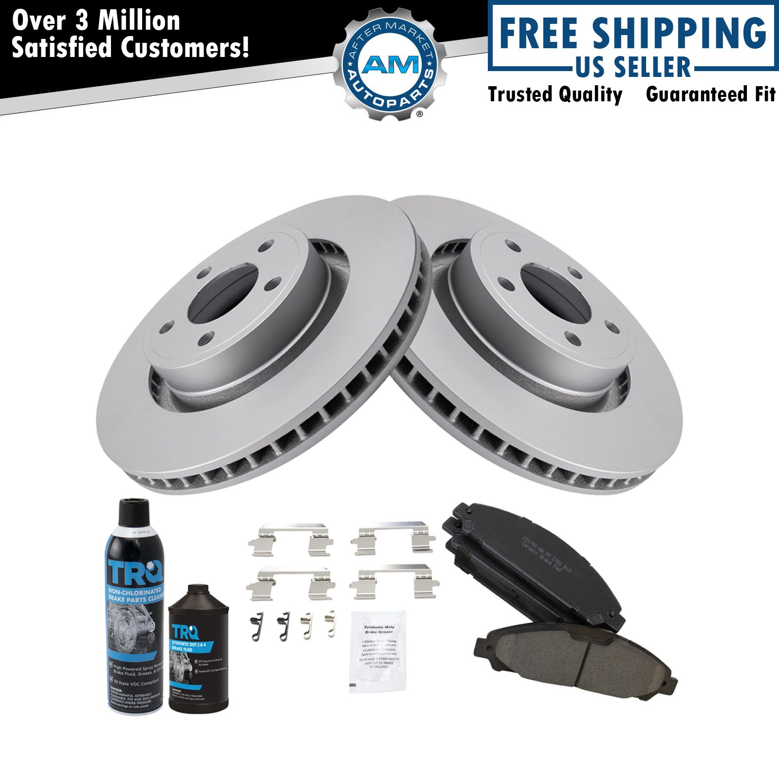 Front Ceramic Brake Pad & Coated Rotor Kit w/Chemicals for Ford Mustang