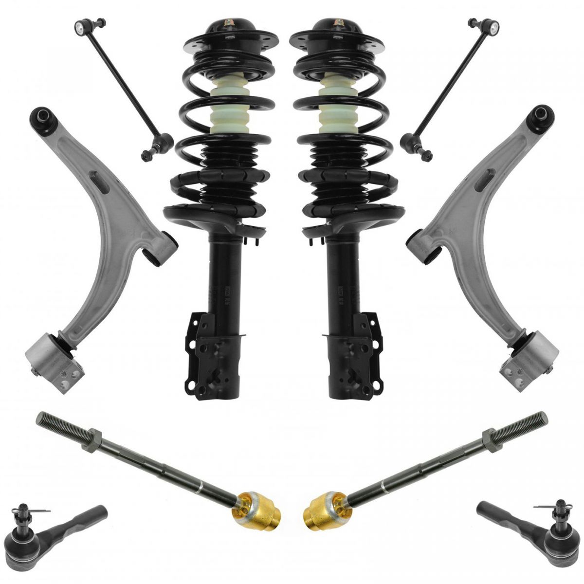 Spring Strut Assembly,OCPTY Complete Struts Shocks Control Arm and Ball Joint Assembly Stabilizer Bar Link Tie Rod End Fits for 2007-2012 Versa 343465 172352 FL 172351 FR Replace Strut