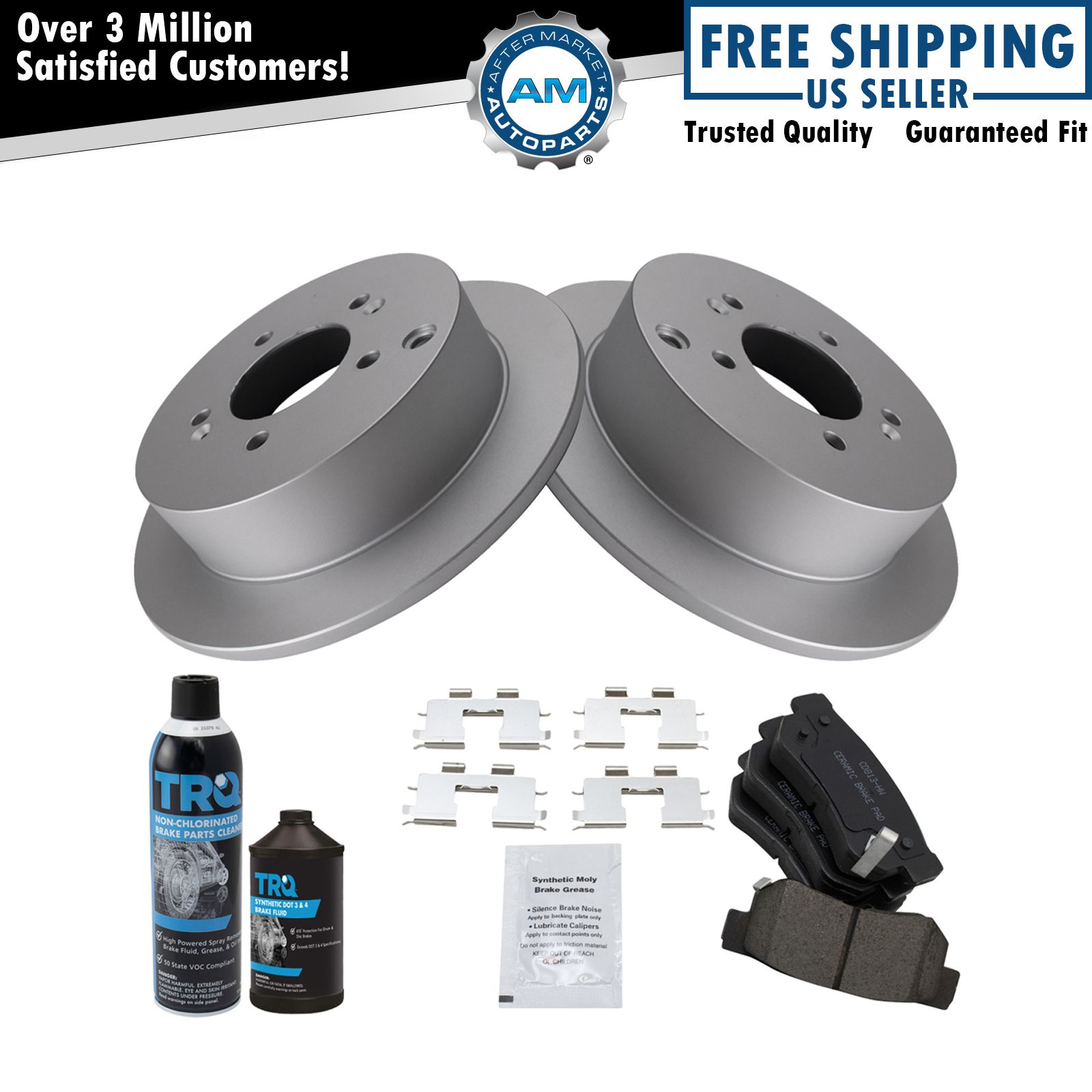 Rear Premium Ceramic Brake Pad & Coated Rotor Kit w/Fluids for Hyundai Kia