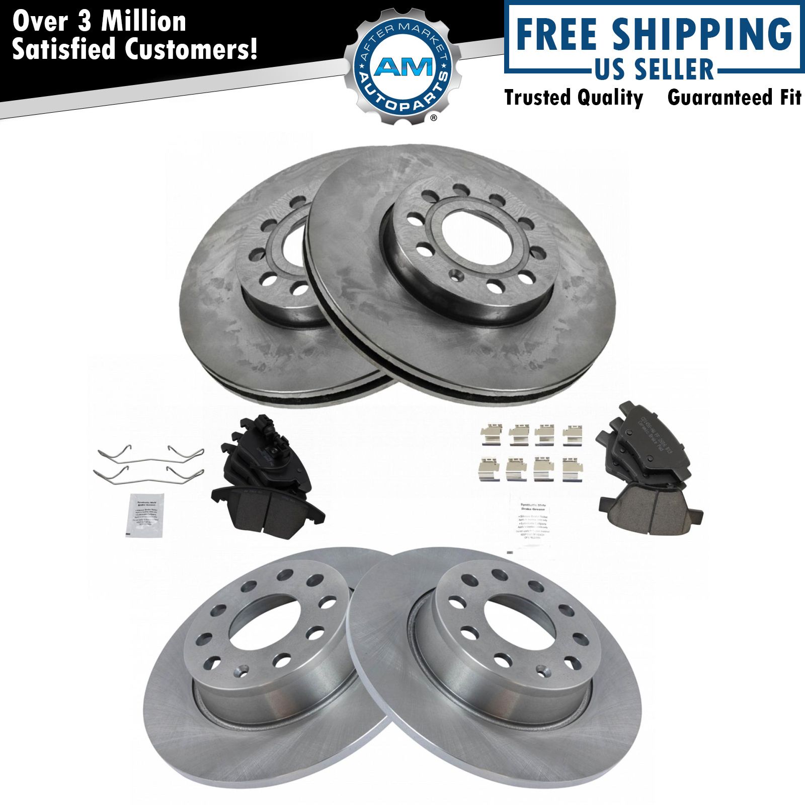 Front & Rear Ceramic Brake Pad & Rotor Disc Kit for VW Jetta Golf New