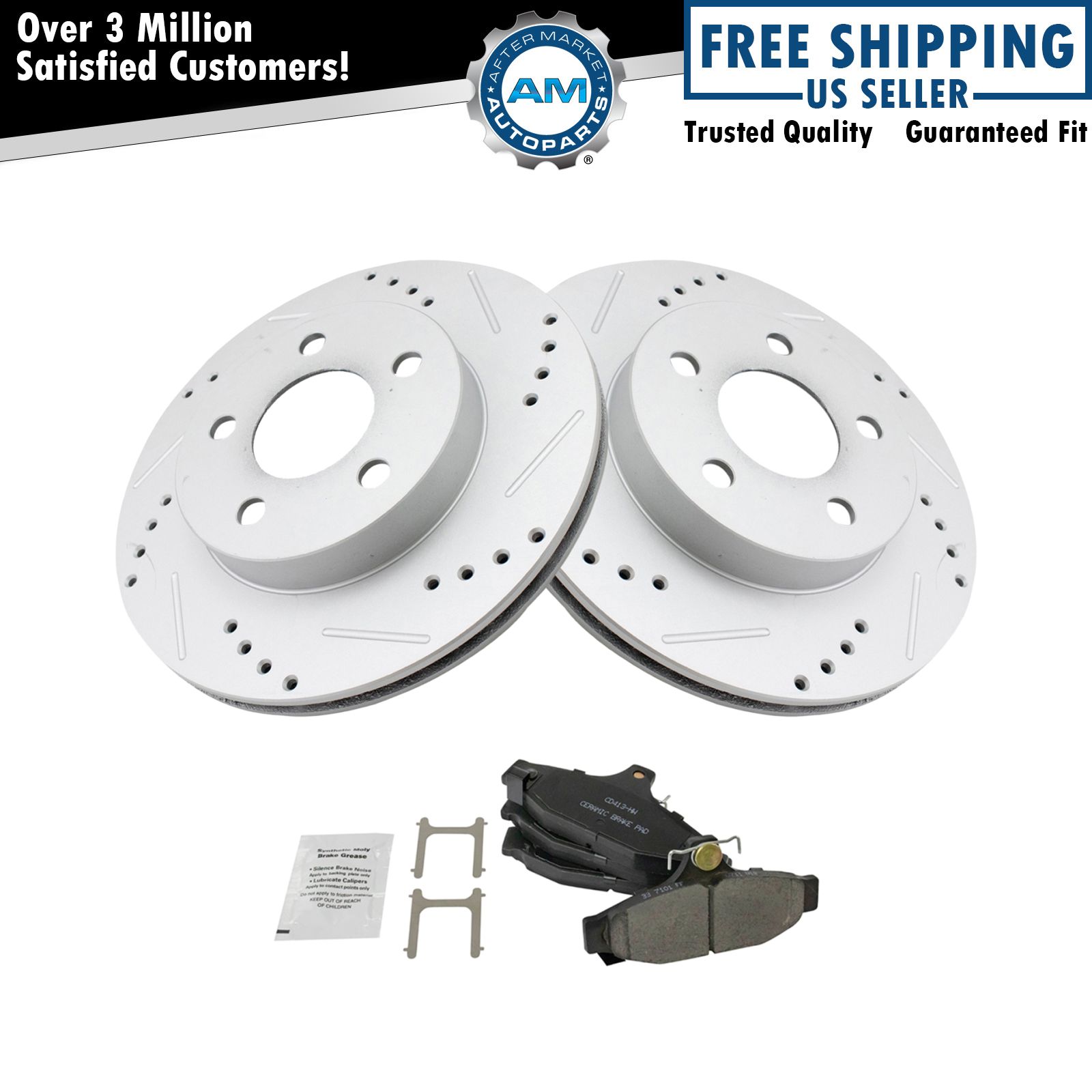 Rear Posi Ceramic Disc Brake Pad & Performance Drilled Slotted Coated Rotors New