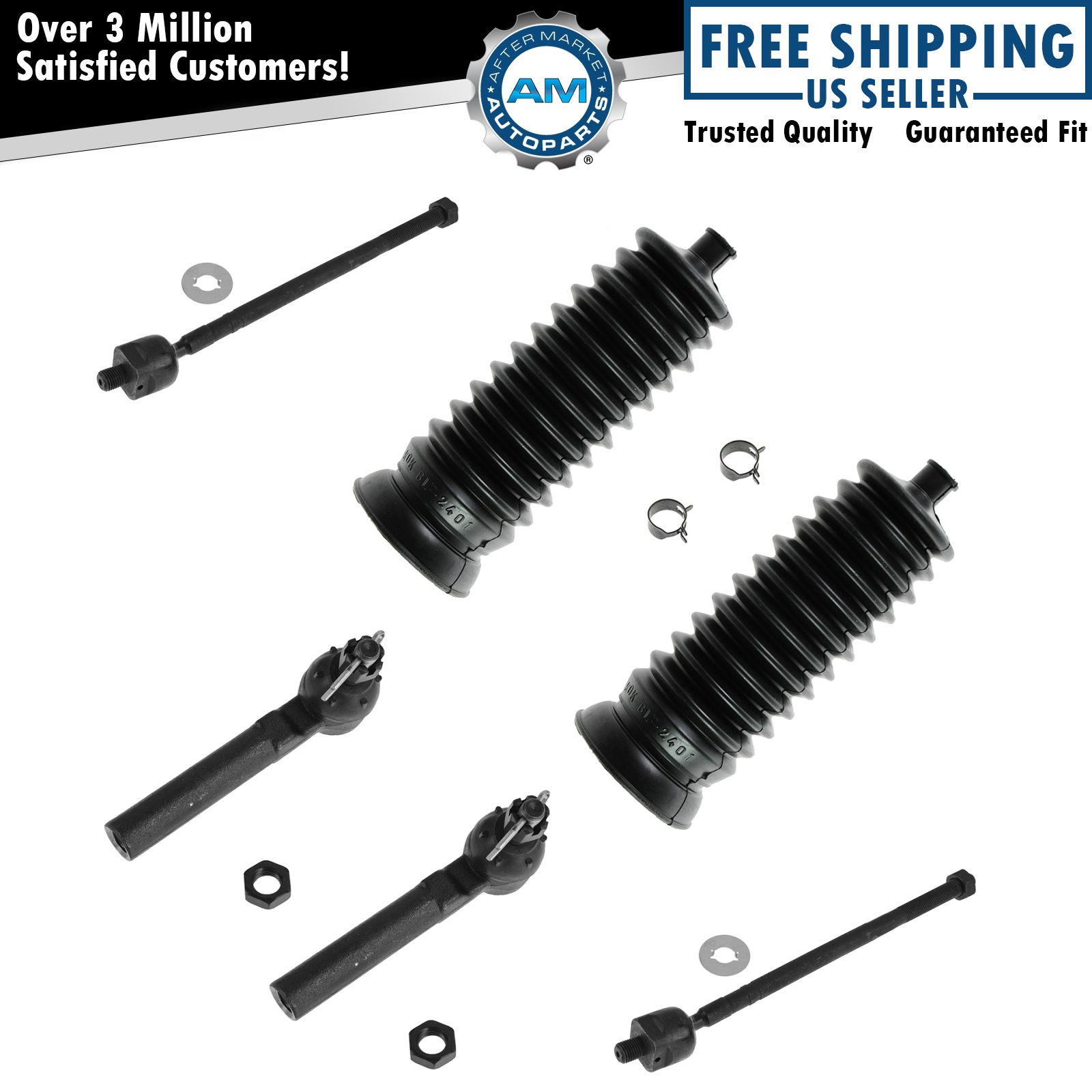 Inner & Outer Tie Rod End w/ Rack Boot Bellows Kit LH RH Set of 6 for Subaru New