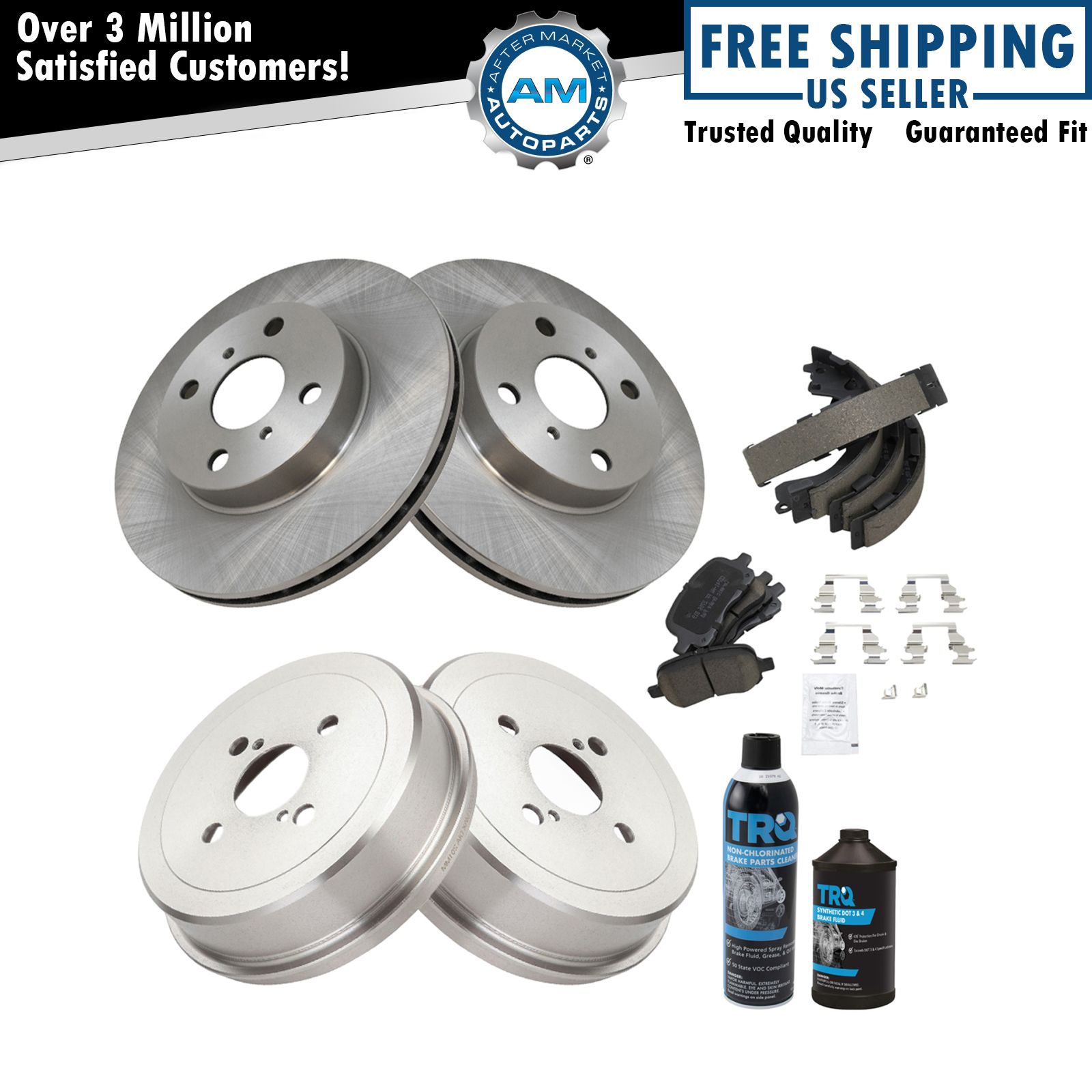 Front & Rear Posi Ceramic Disc Brake Pad Rotor Shoes & Drum Kit w/Chemicals