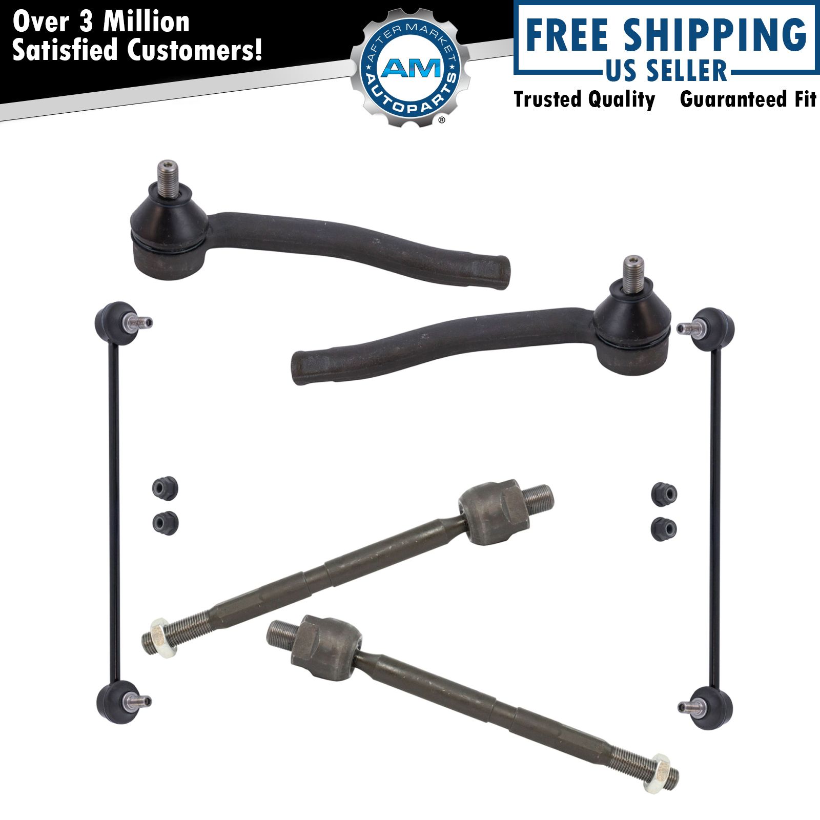 6 Piece Steering & Suspension Kit Inner Outer Tie Rods Sway Bar End Links New