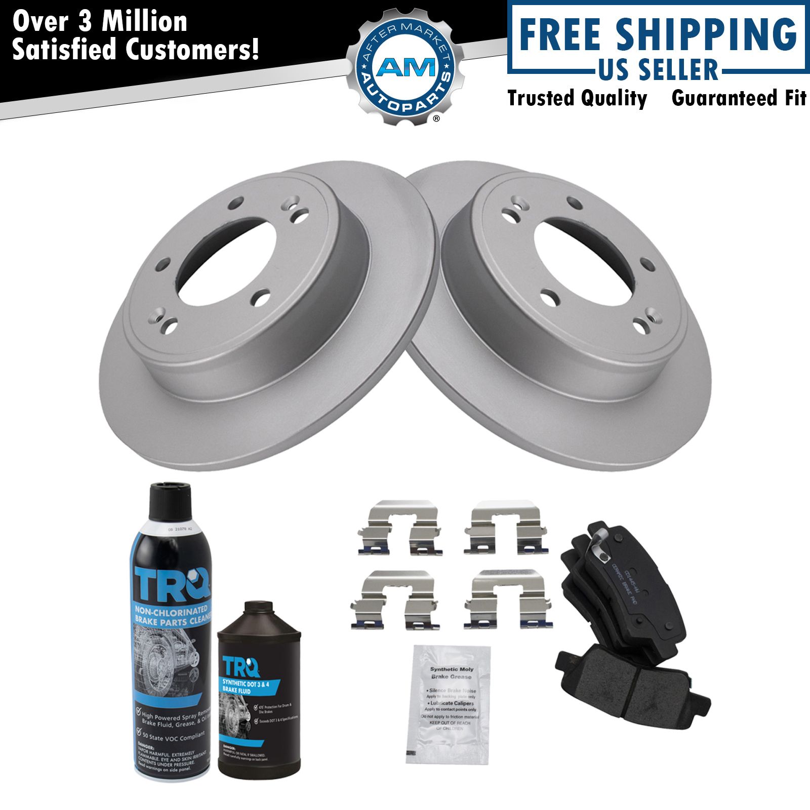 Rear Premium Posi Ceramic Disc Brake Pad & Coated Rotor Kit w/Chemicals