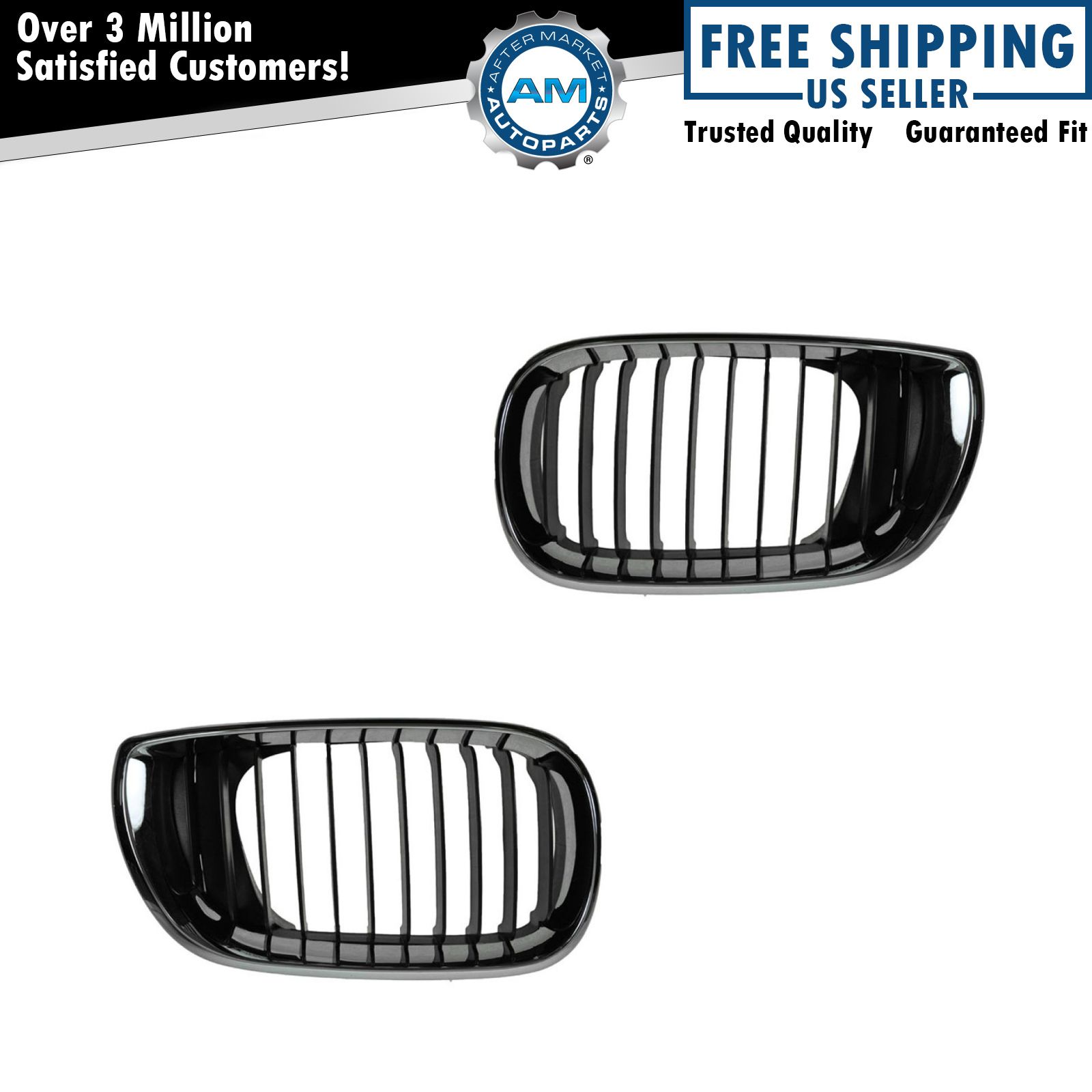 Upper Grille Grill Chrome & Black Pair Set NEW for 02-05 BMW 3 Series E46 4 Door