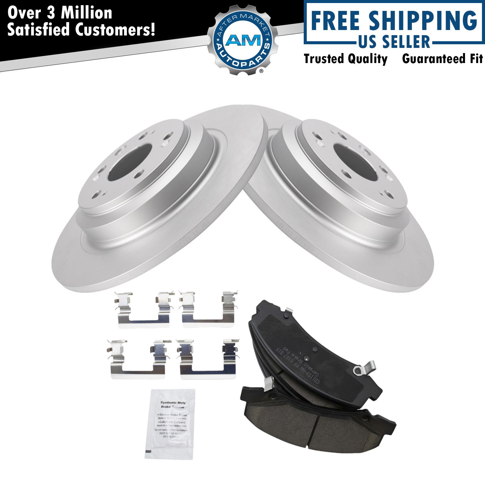 Front Ceramic Brake Pad & 2 Coated Rotor Set for DTS Lucerne LaCrosse Allure