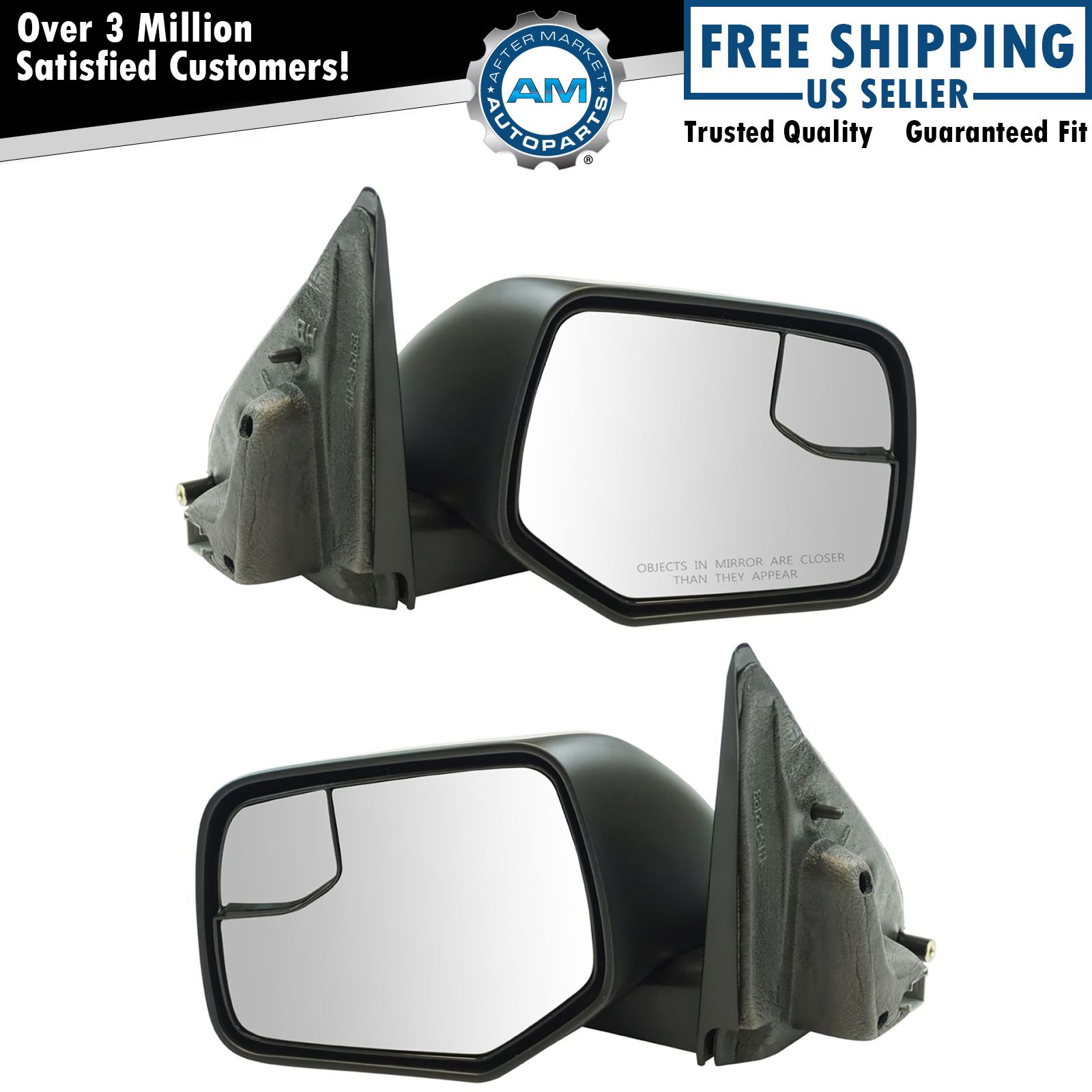 Exterior Power Heated w/ Blind Spot Glass Mirror Black LH RH Pair for Ford