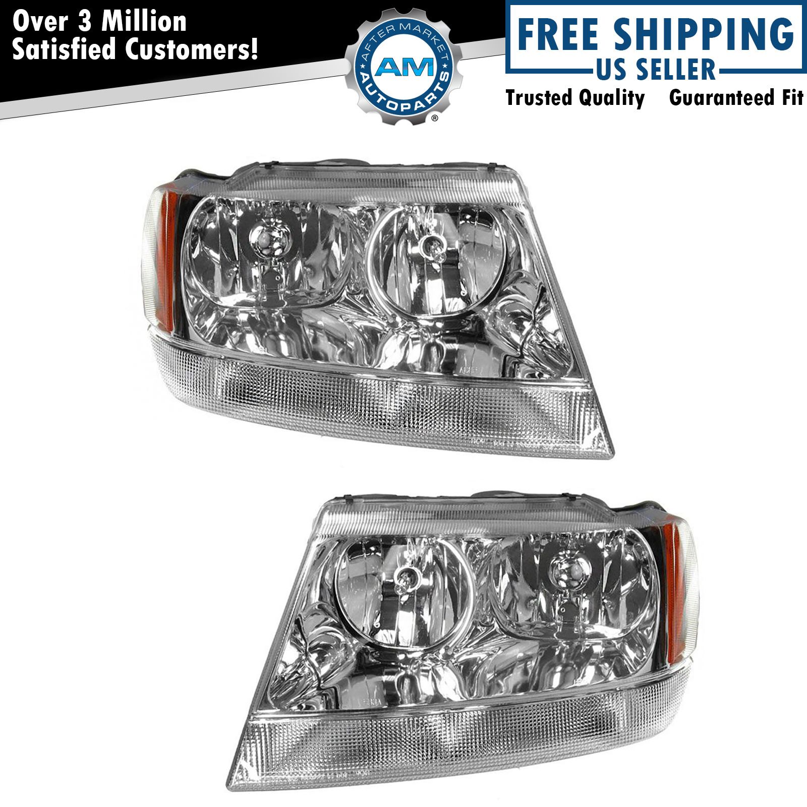 Headlight Set Left & Right For 1999-2004 Jeep Grand Cherokee CH2502120 CH2503120