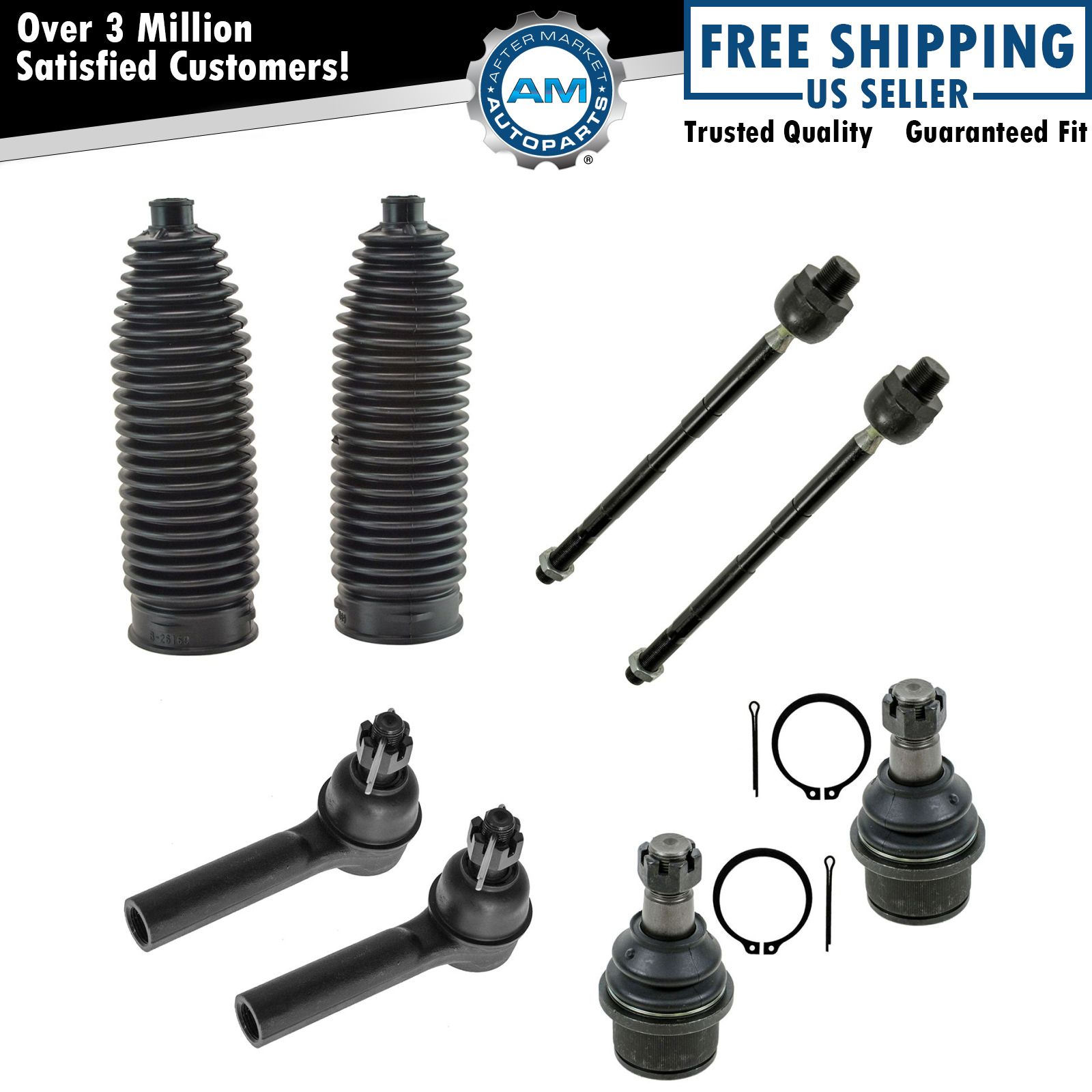 8 Piece Kit Tie Rod End Lower Ball Joint Rack & Pinion Bellow Boot LH