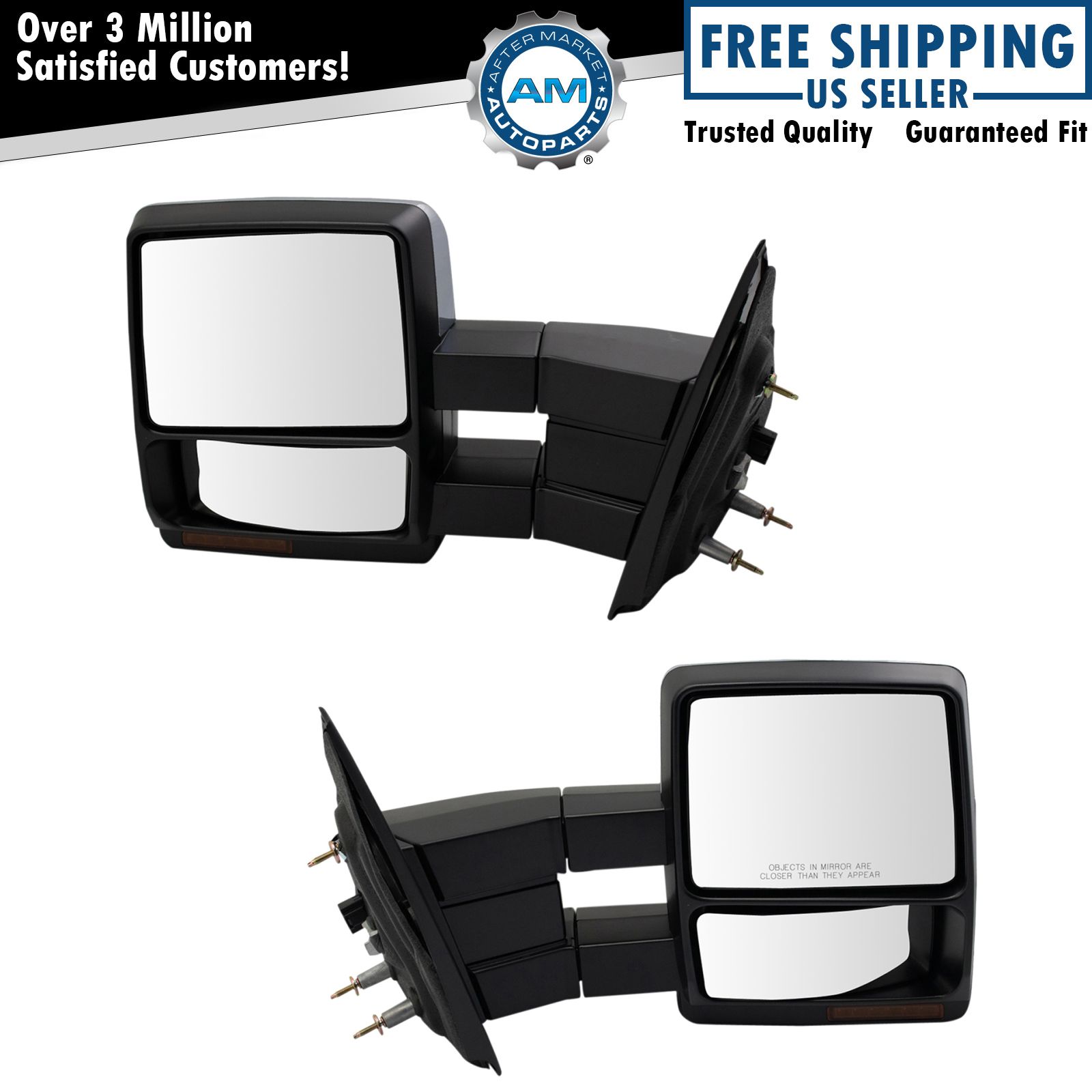 Tow Mirrors Chrome Power Heated Memory Signal Puddle Light Pair for