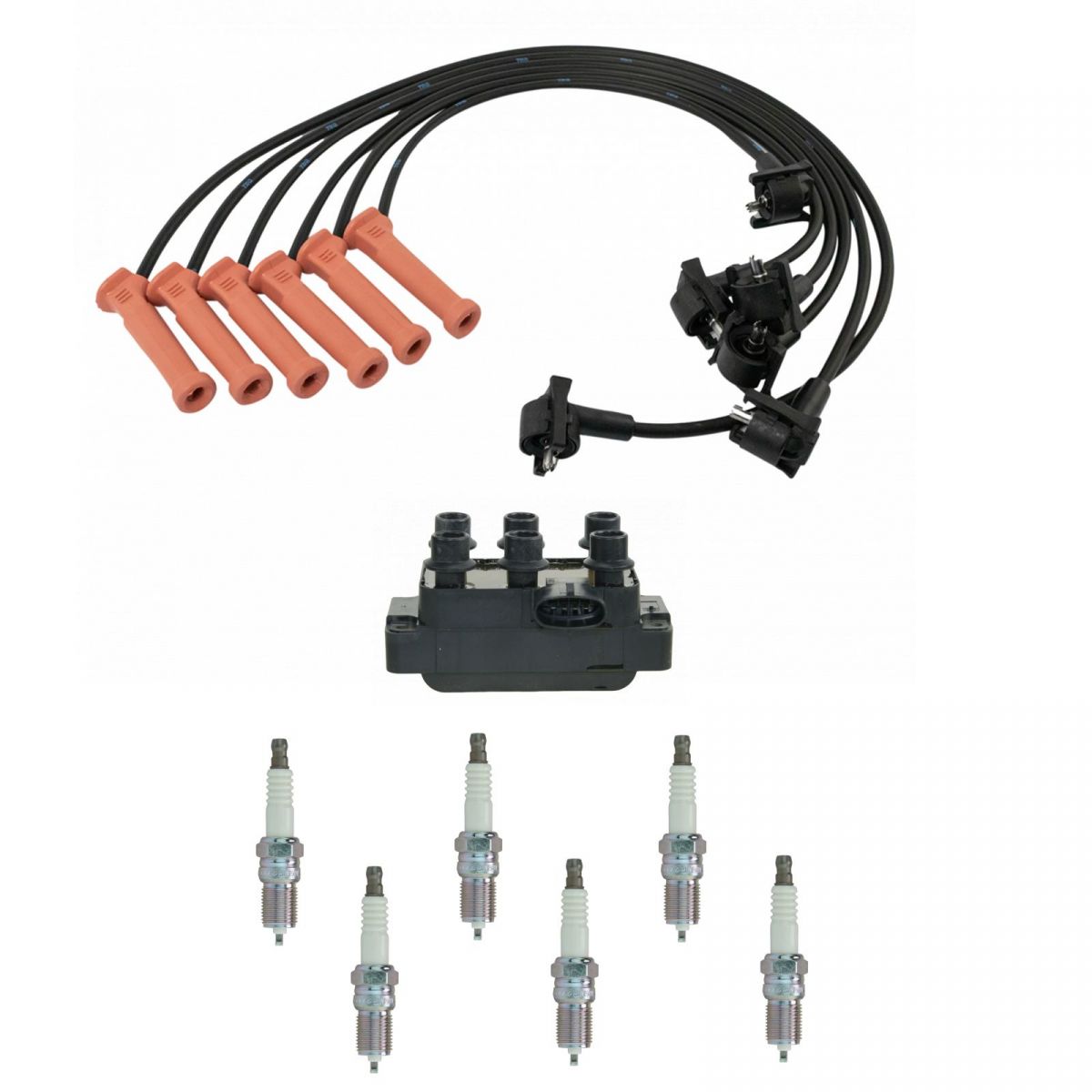 Ignition Coils Spark Plugs & Plug Wires Kit Set for Ford Mercury V6 New