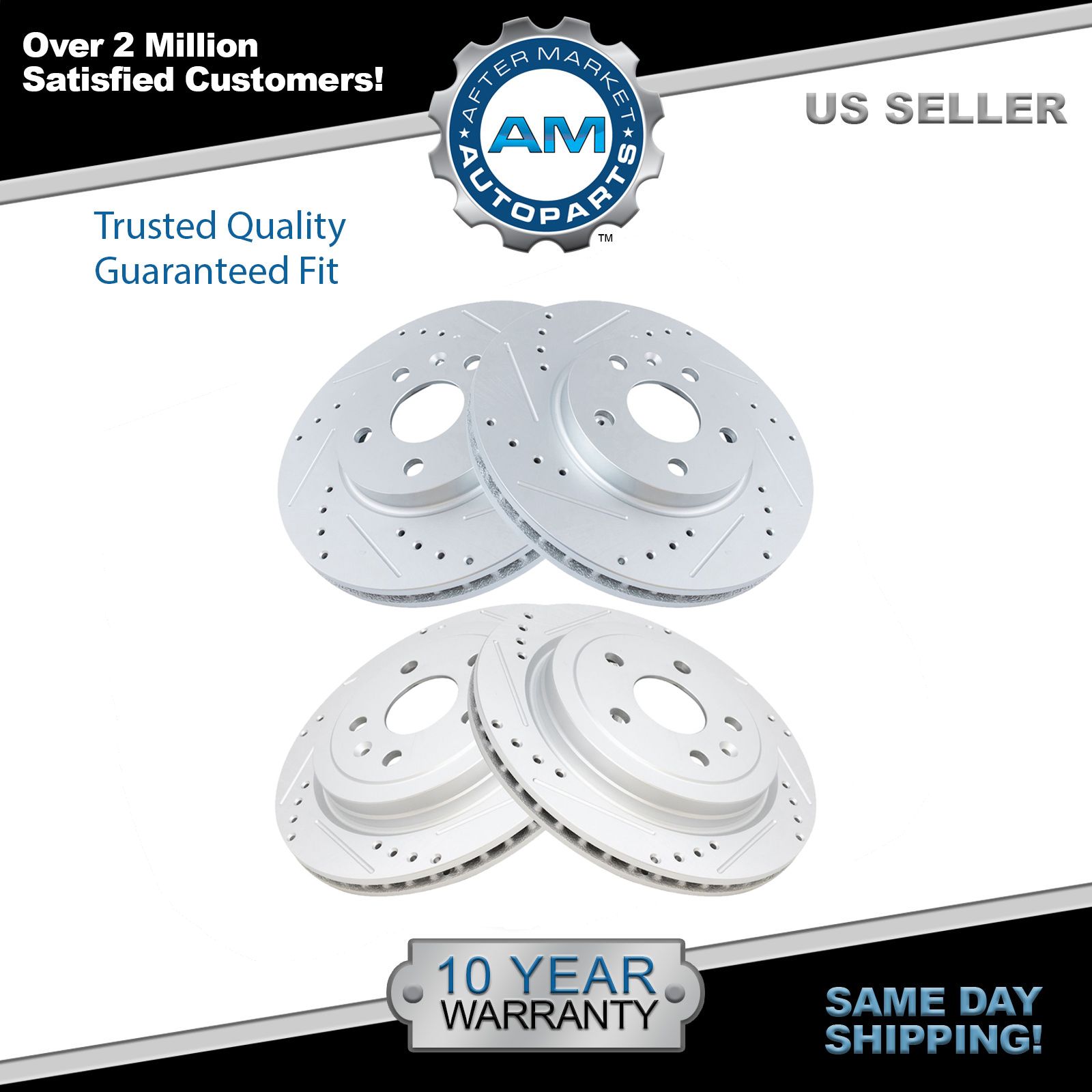 Front & Rear Performance Drilled Slotted Coated Rotor Kit for Cadillac