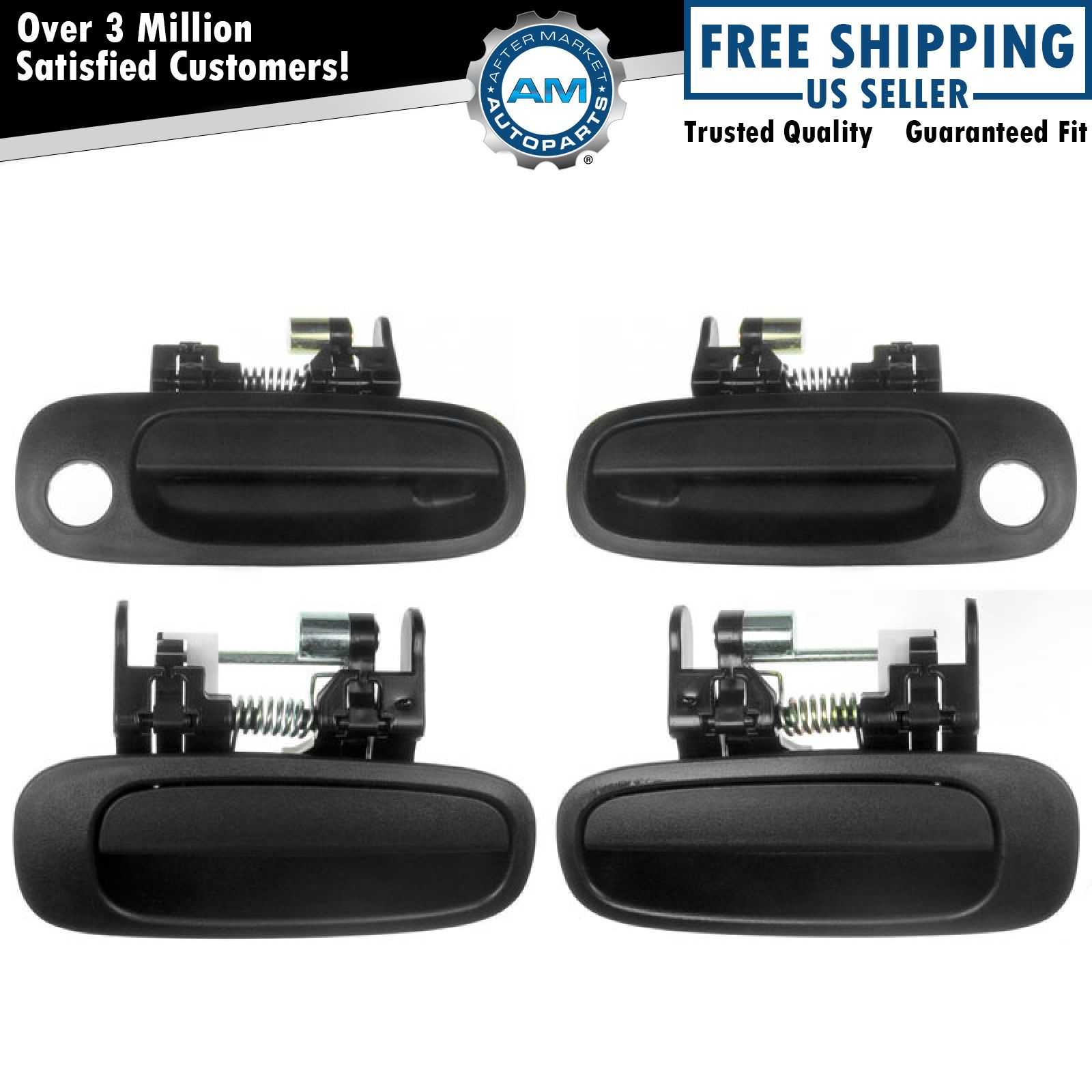 Exterior Door Handle Kit – Set Of 4 Black Textured Handles For Chevy Prizm / Toyota Corolla 1998-2002