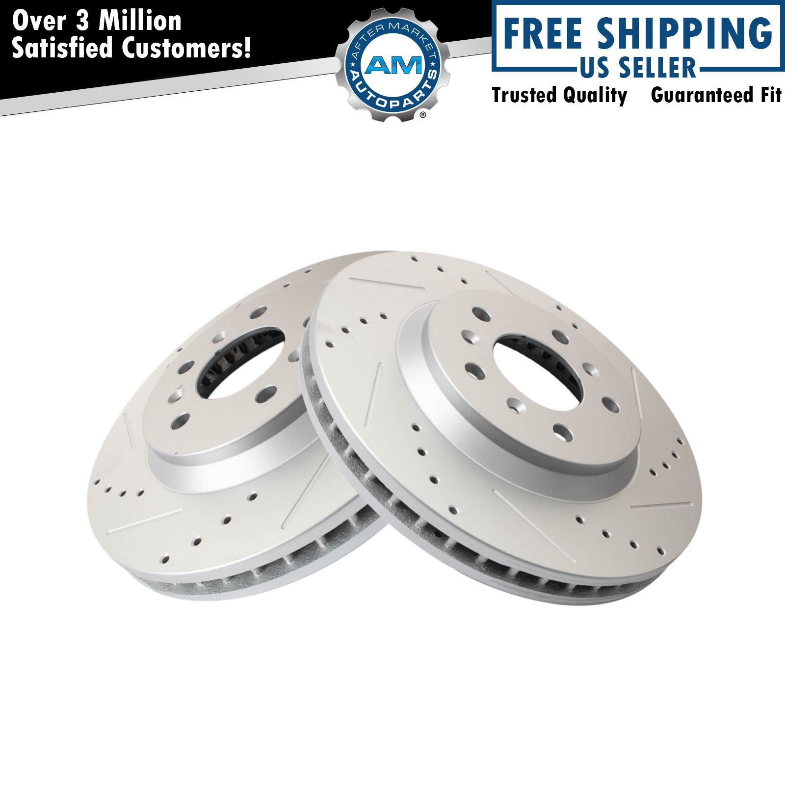 Performance Drilled & Slotted Front Coated Brake Rotor Pair for Chevy