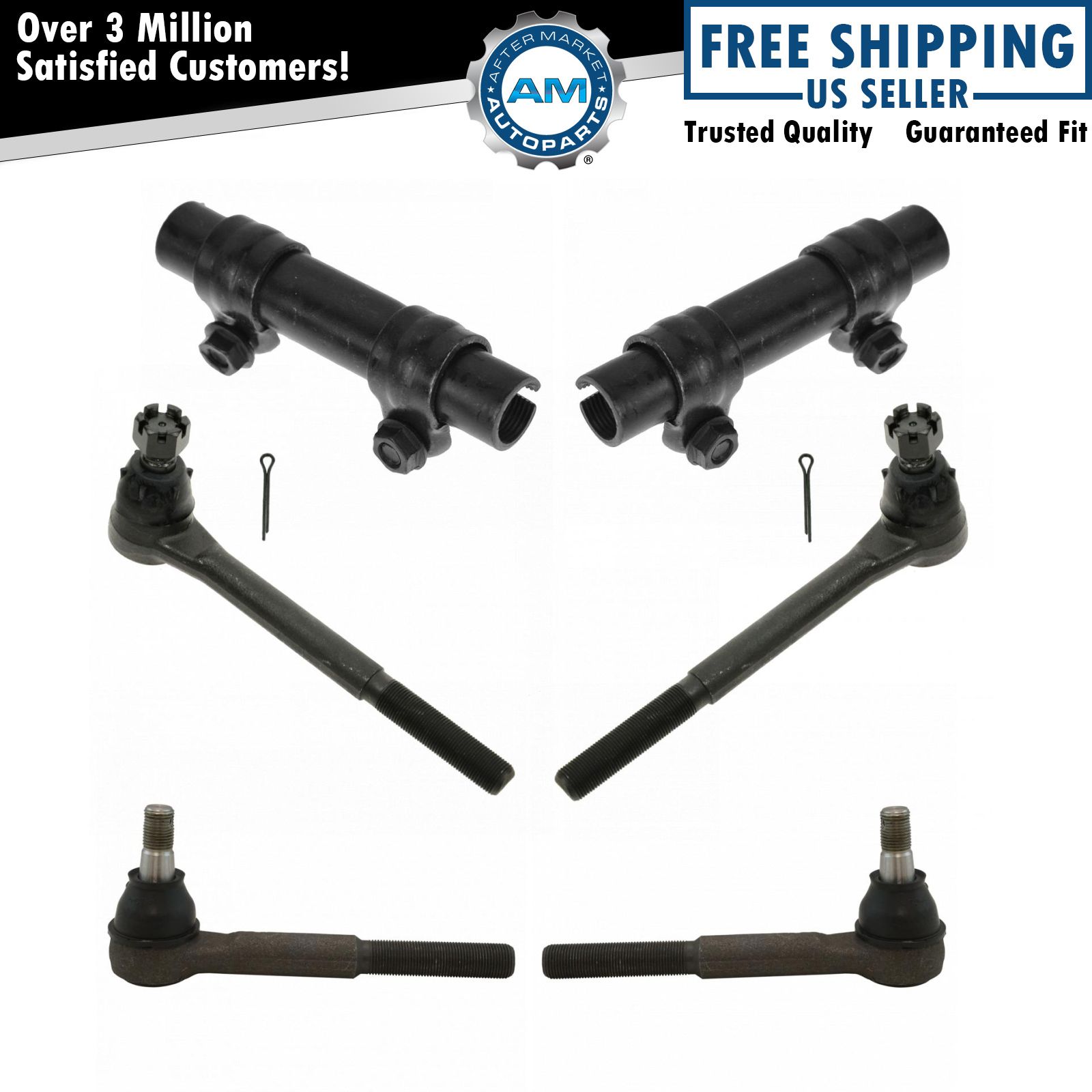 Front Inner & Outer Tie Rods with Adjusting Sleeve Steering Kit for GM Truck