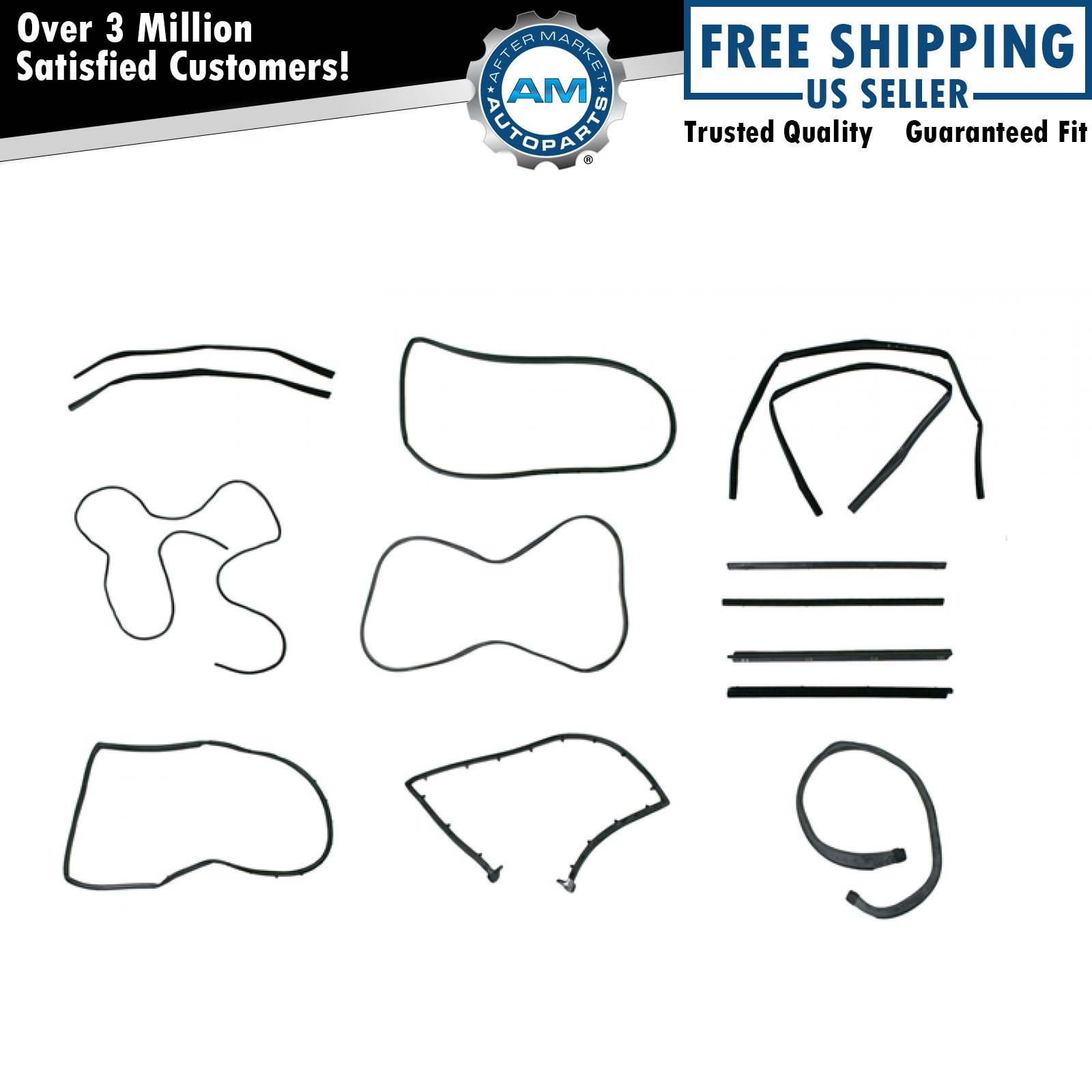 Rubber Weatherstrip Seal Kit Set For Full Doors for 87-95 Jeep Wrangler 13 Piece