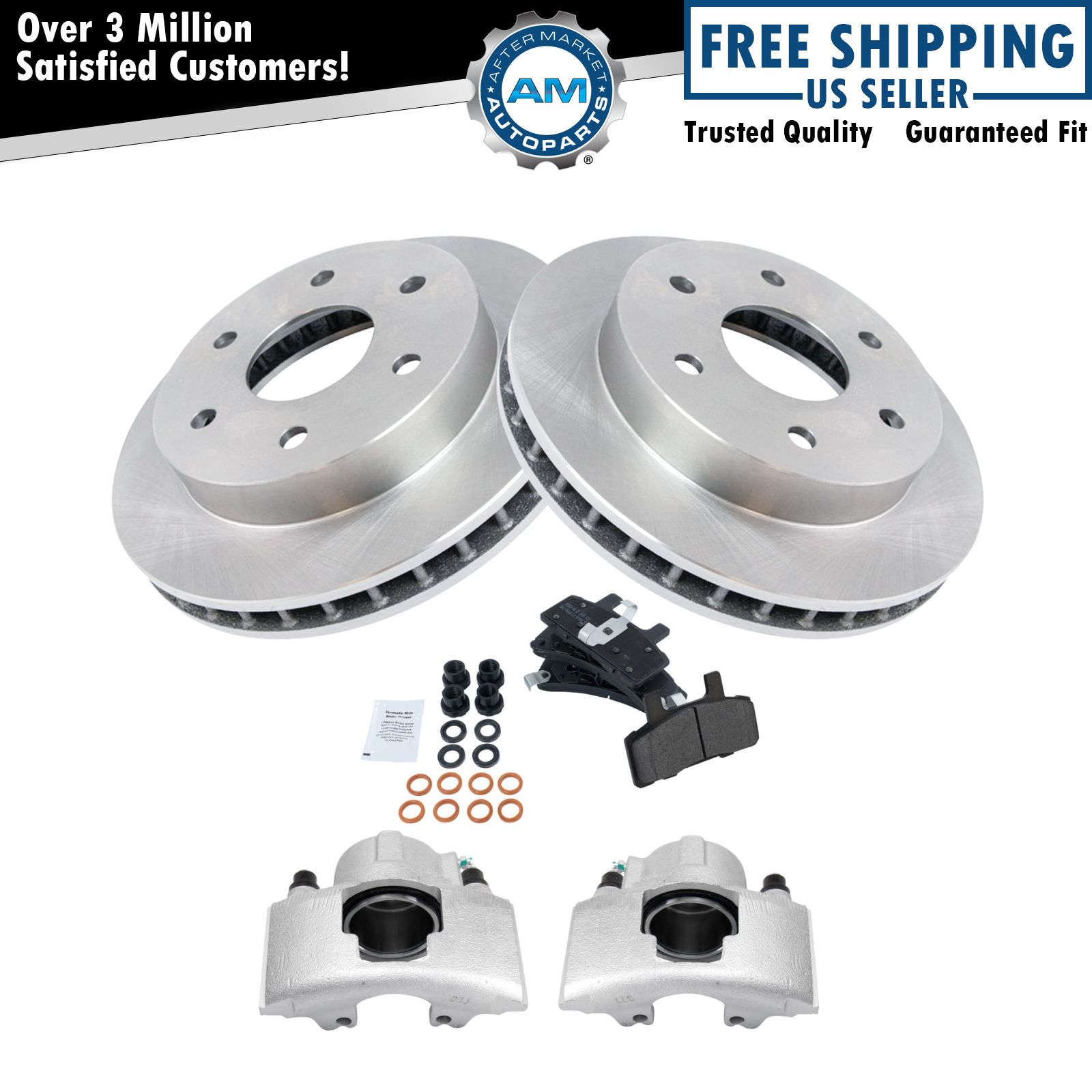 Front Semi-Metallic Disc Brake Pad Rotor & Caliper Kit for Chevy GMC