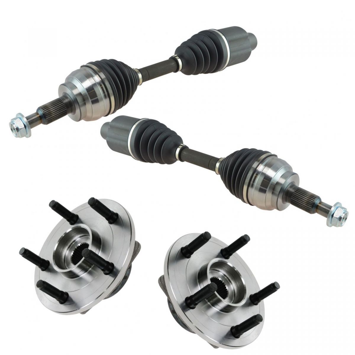 Front CV Axle Shafts & Wheel Hub Bearing Assemblies Set of 4 for Ram