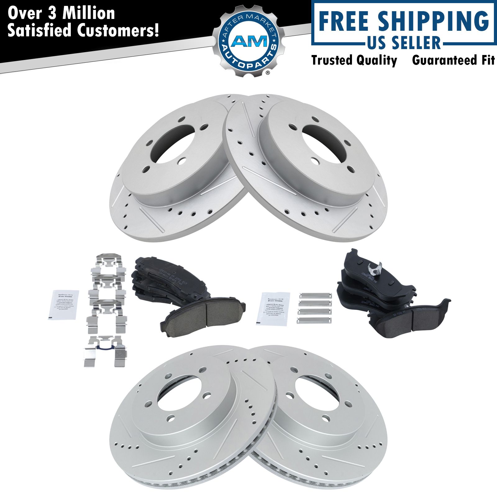 Front & Rear Performance Drilled Slotted Rotor & Ceramic Brake Pad Kit ...