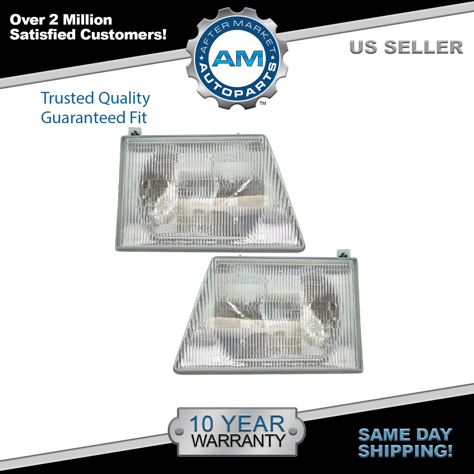 Headlights Headlamps Left & Right Pair Set NEW for 9296 Ford Econoline