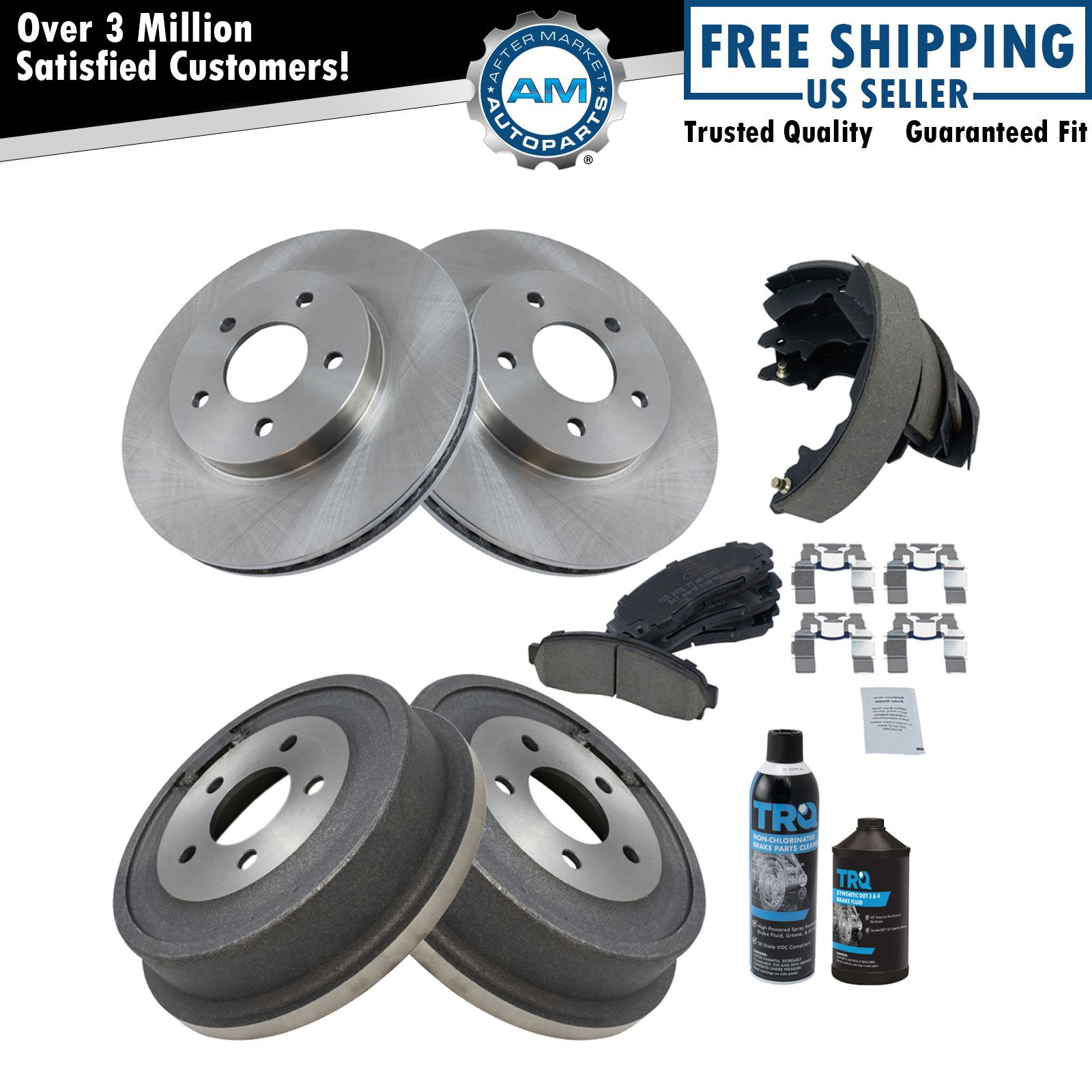 Front Brake Rotor & Ceramic Brake Pad w/ Rear Drum & Shoe Kit w/Chemicals