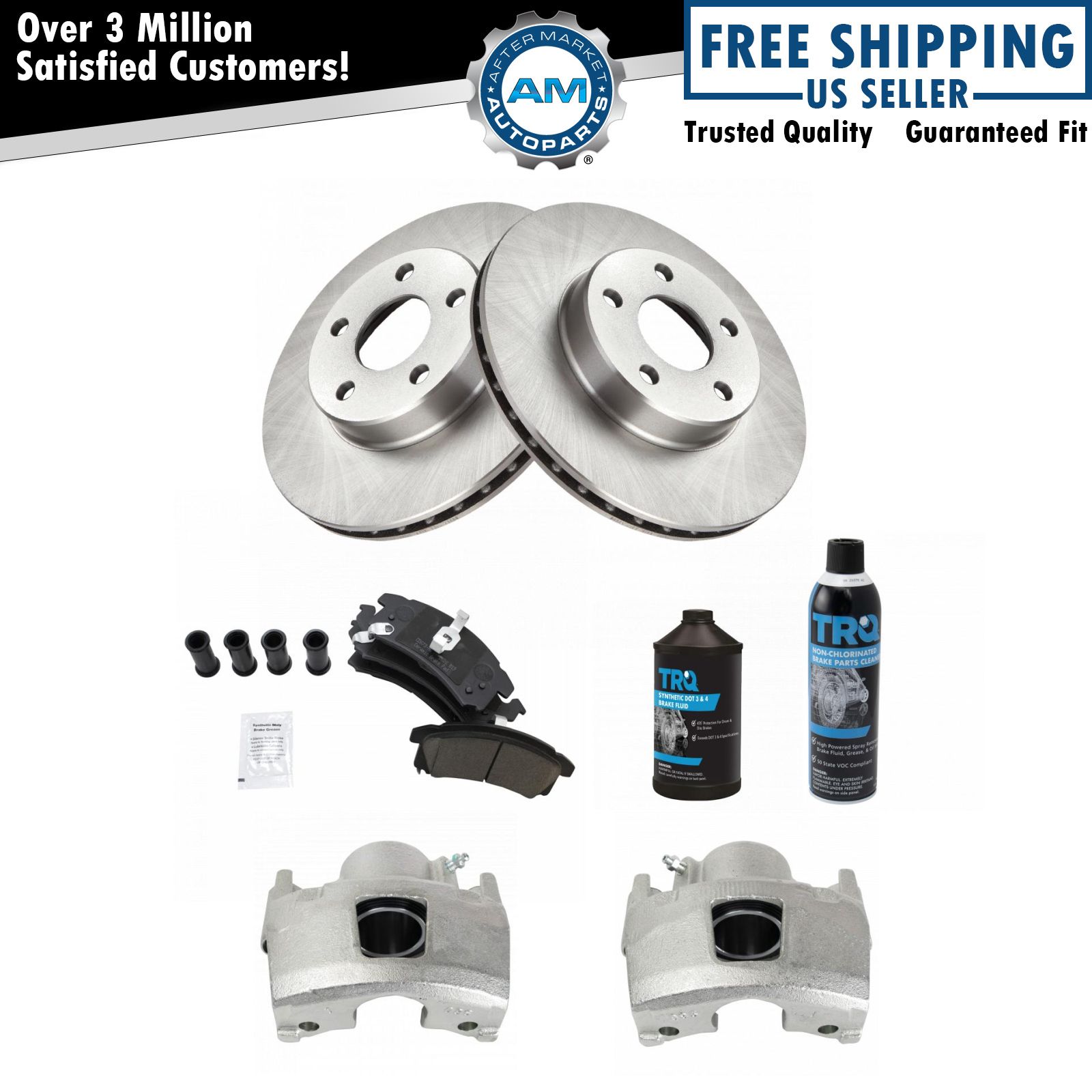 Front Ceramic Disc Brake Pad Rotor & Calipers w/ Fluids for Buick Chevy Olds