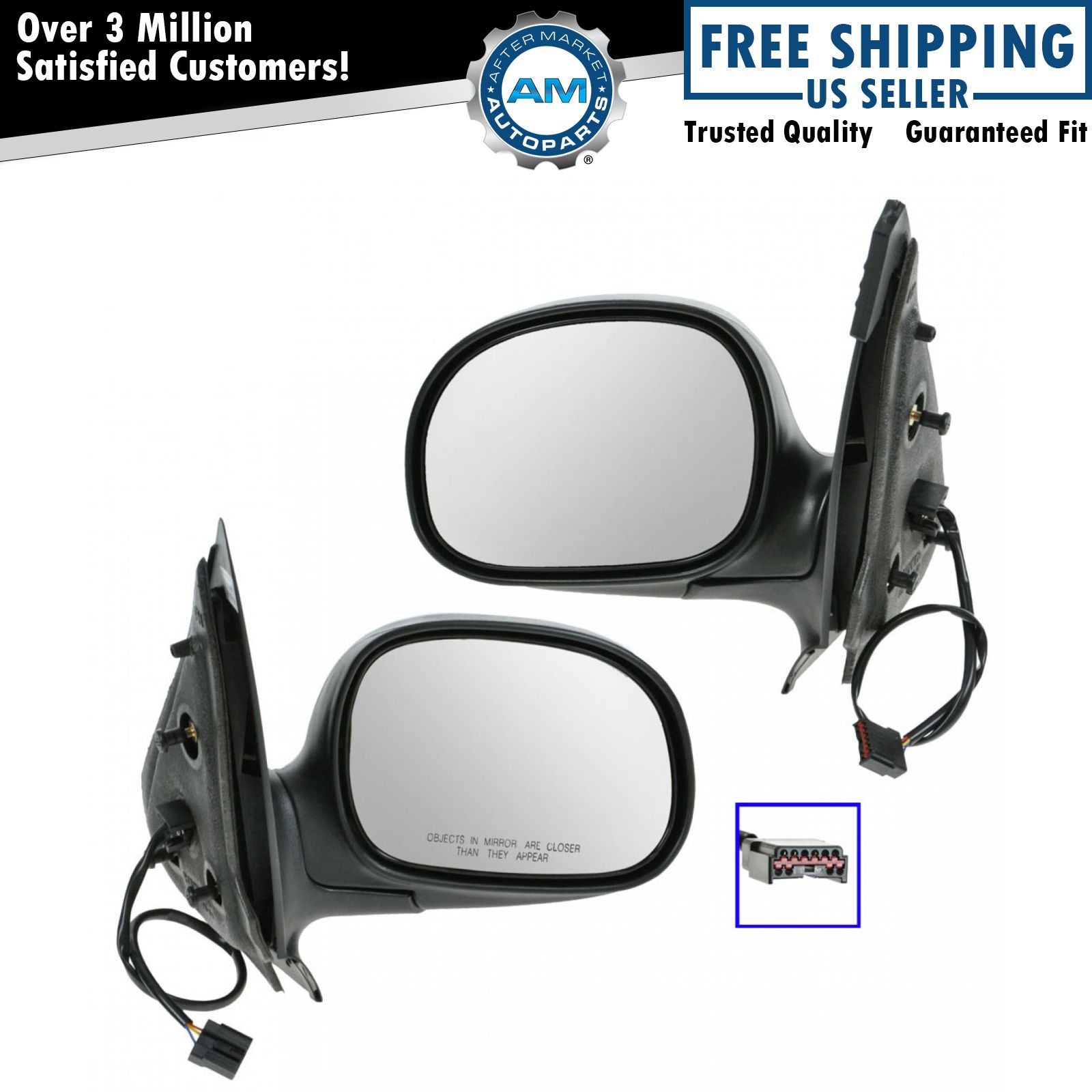 Power Side View Mirrors Black & Chrome Pair Set for Ford Expedition