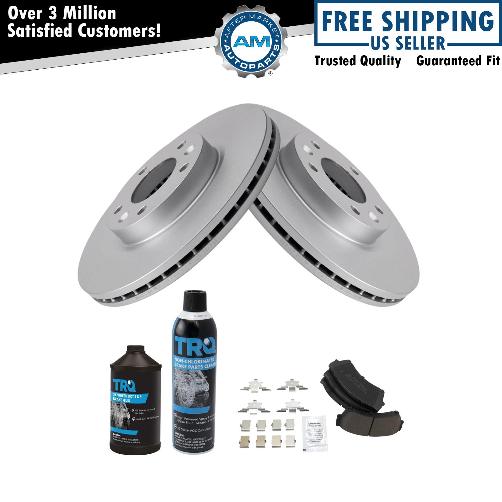 Front Ceramic Brake Pad & Coated Rotor Kit w/Fluids for Ford Lincoln Mazda