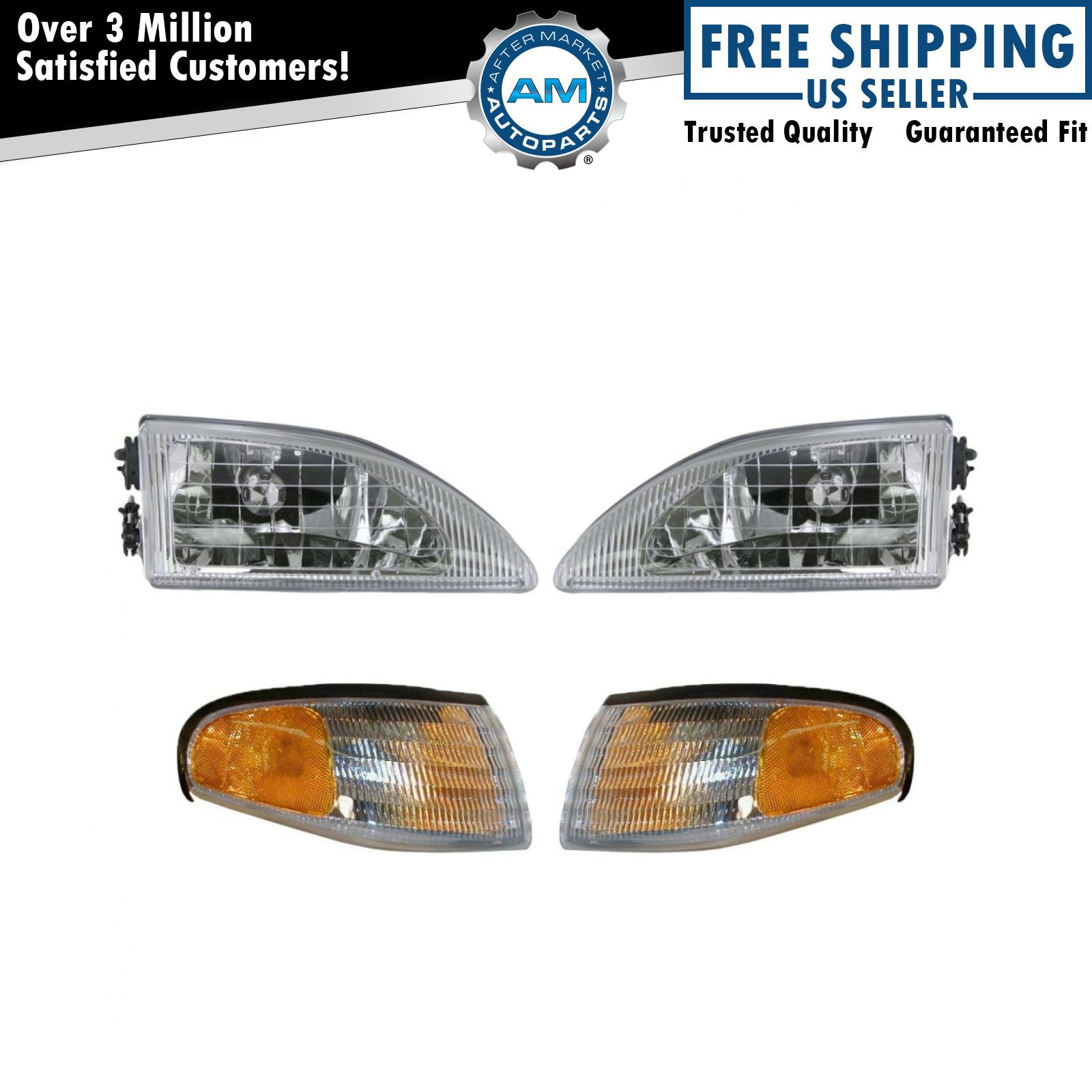 Headlights & Parking Corner Lights Left & Right Pair Set for 94-98 Mustang Cobra