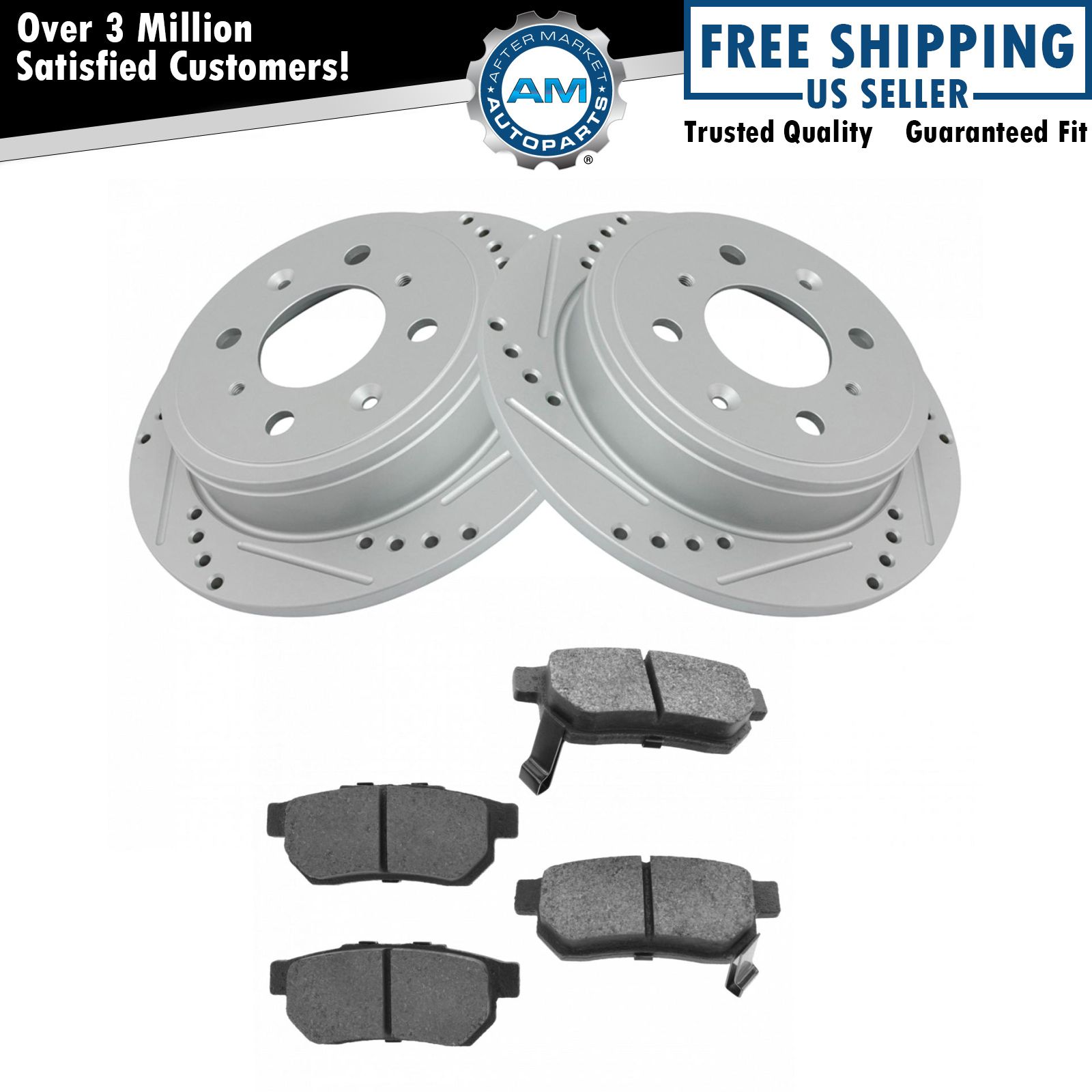 Rear Posi Metallic Brake Pad & Performance Drilled Slotted Rotor Kit