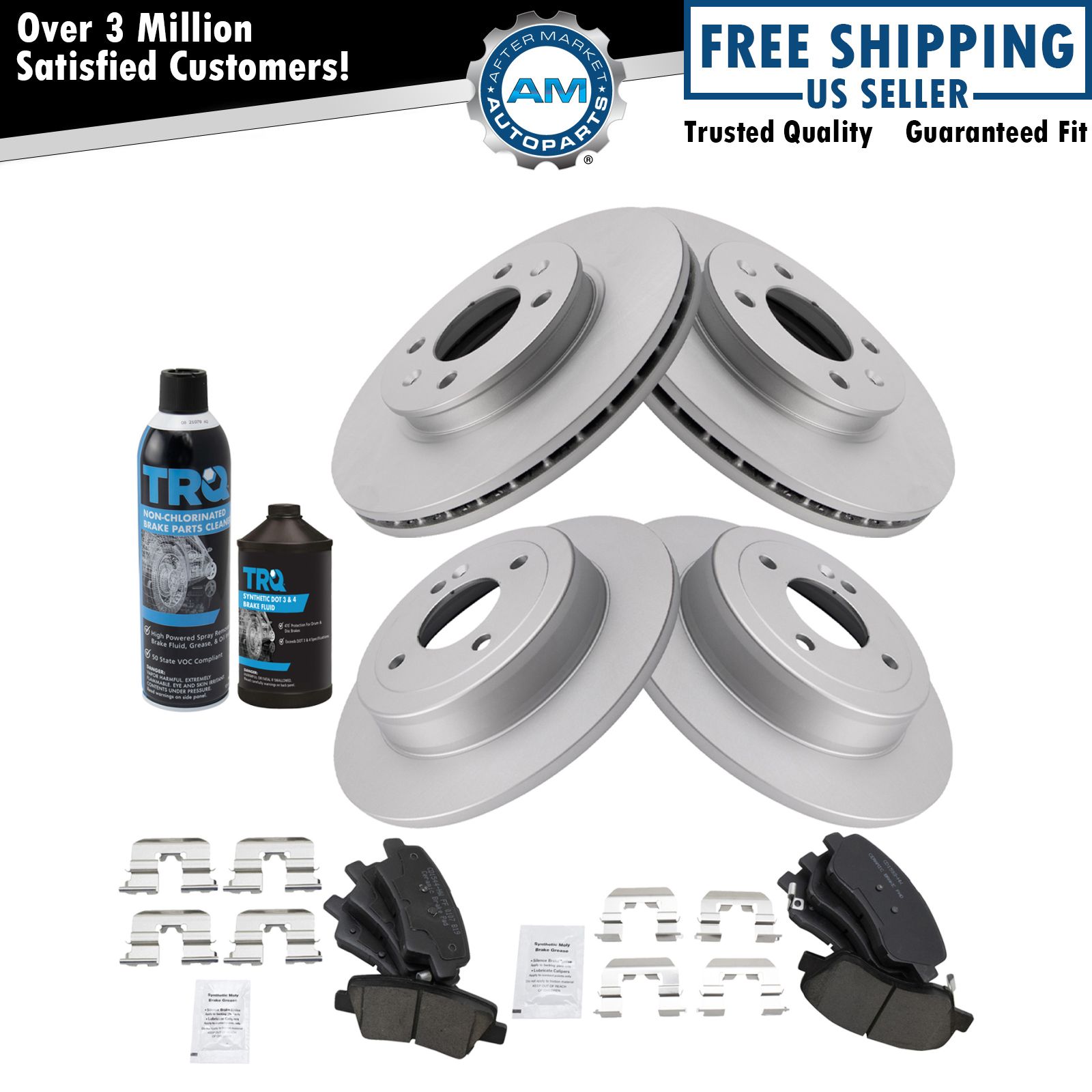 Front & Rear Premium Ceramic Brake Pad & Coated Rotor Kit for Accent Rio