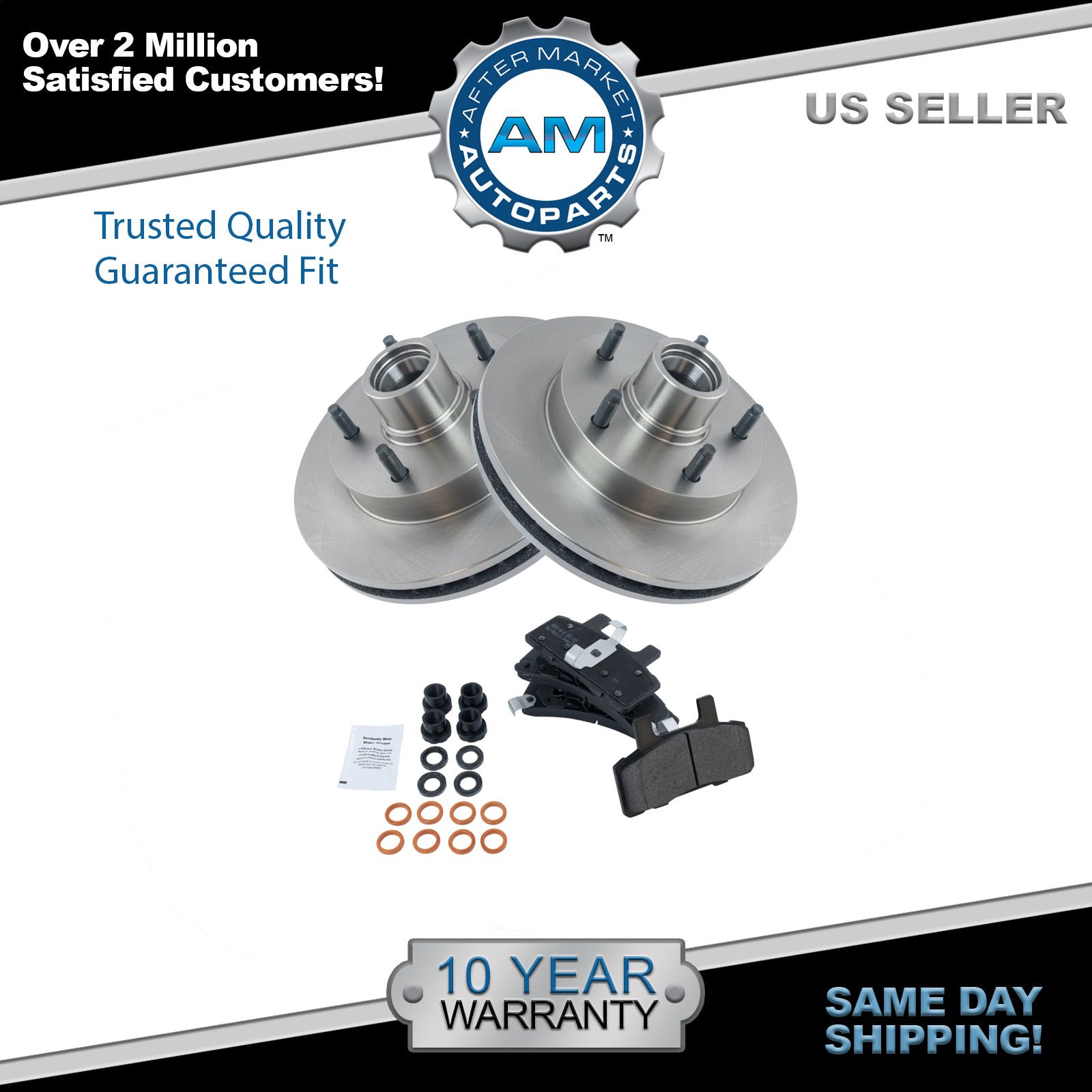 Wheel Hub Ceramic Brake Pad Rotor Front Kit Set for 94-99 Dodge Ram 1500 4WD