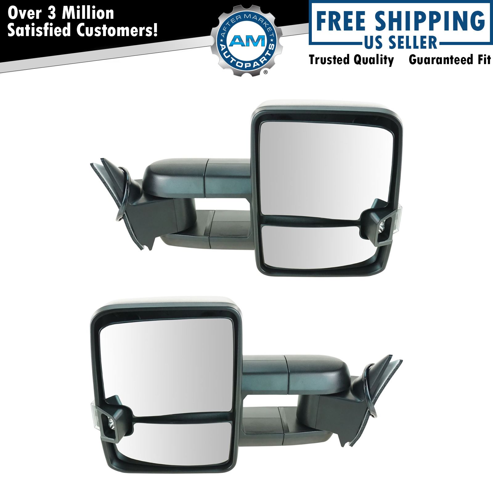 Tow Mirror Power Smoked Signal LED Spotlight Black Pair Set for GM Truck New
