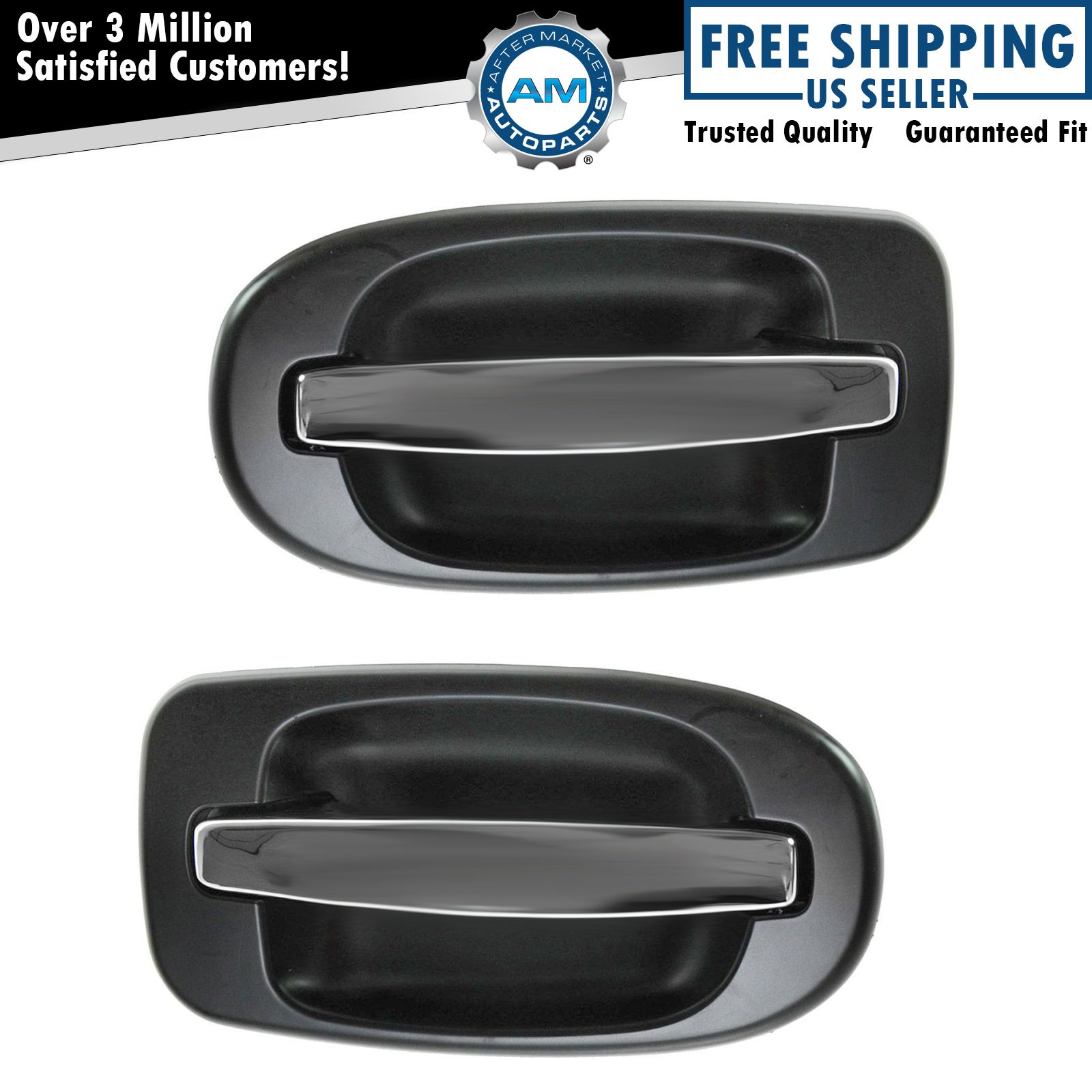 Door Handle Rear Outer Black & Chrome Pair Set for Buick Chevy Olds Pontiac
