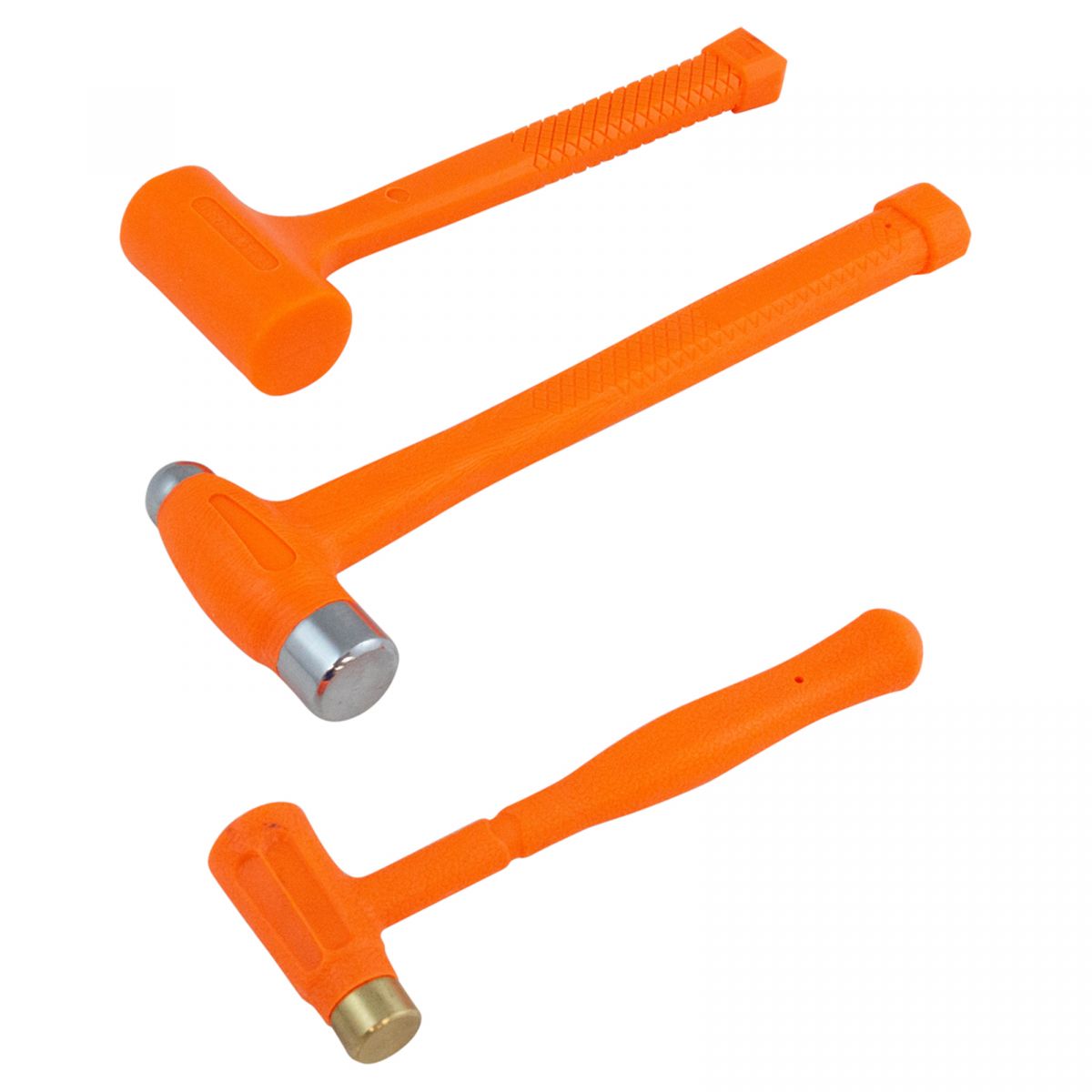 3 Piece Shot Filled Dead Blow Hammer Set Brass, 16oz Ball Peen, 8oz